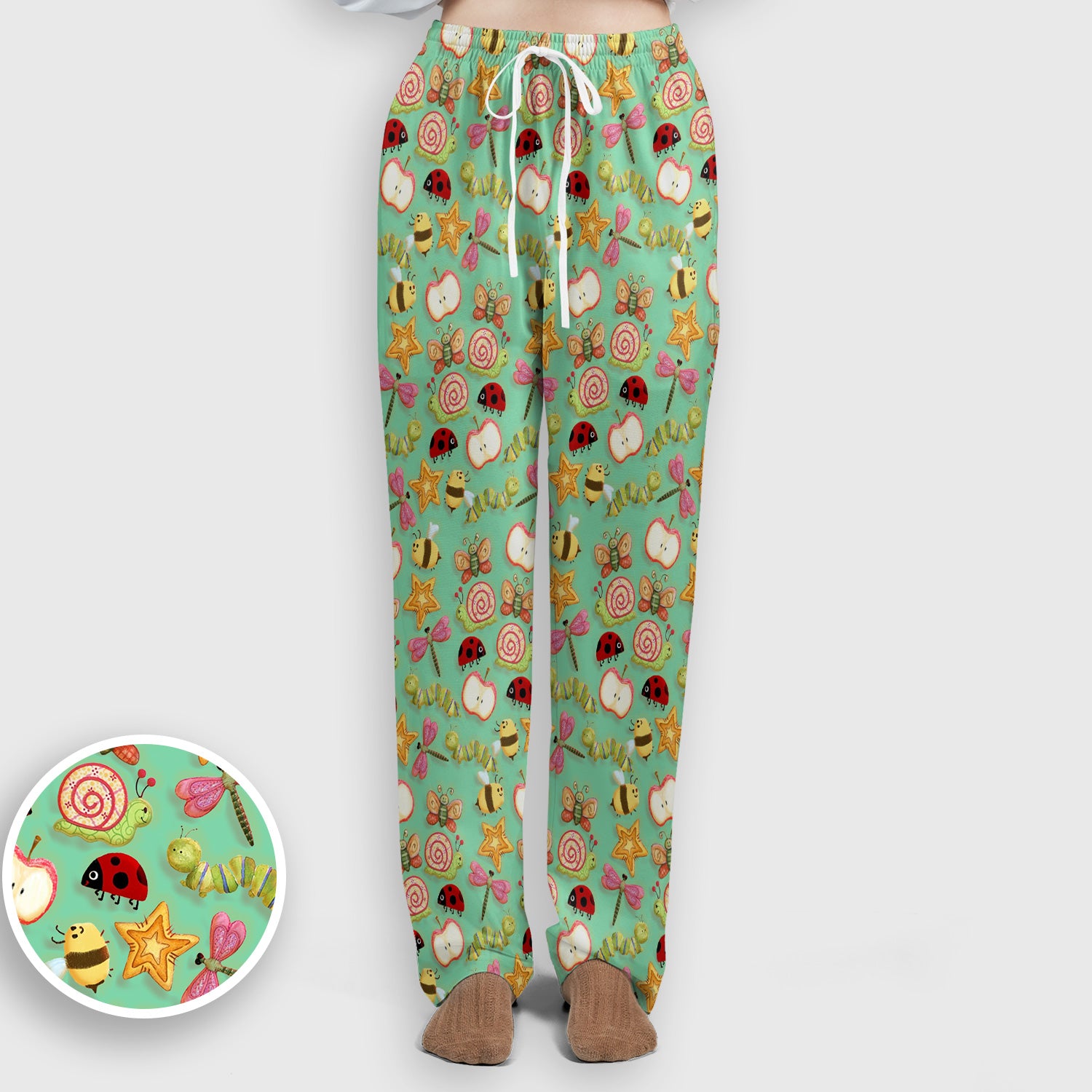 Cute Nurse Snail Ladybug Caterpillar Apple Garden Pattern Scrub Set, Breathable Med Uniform