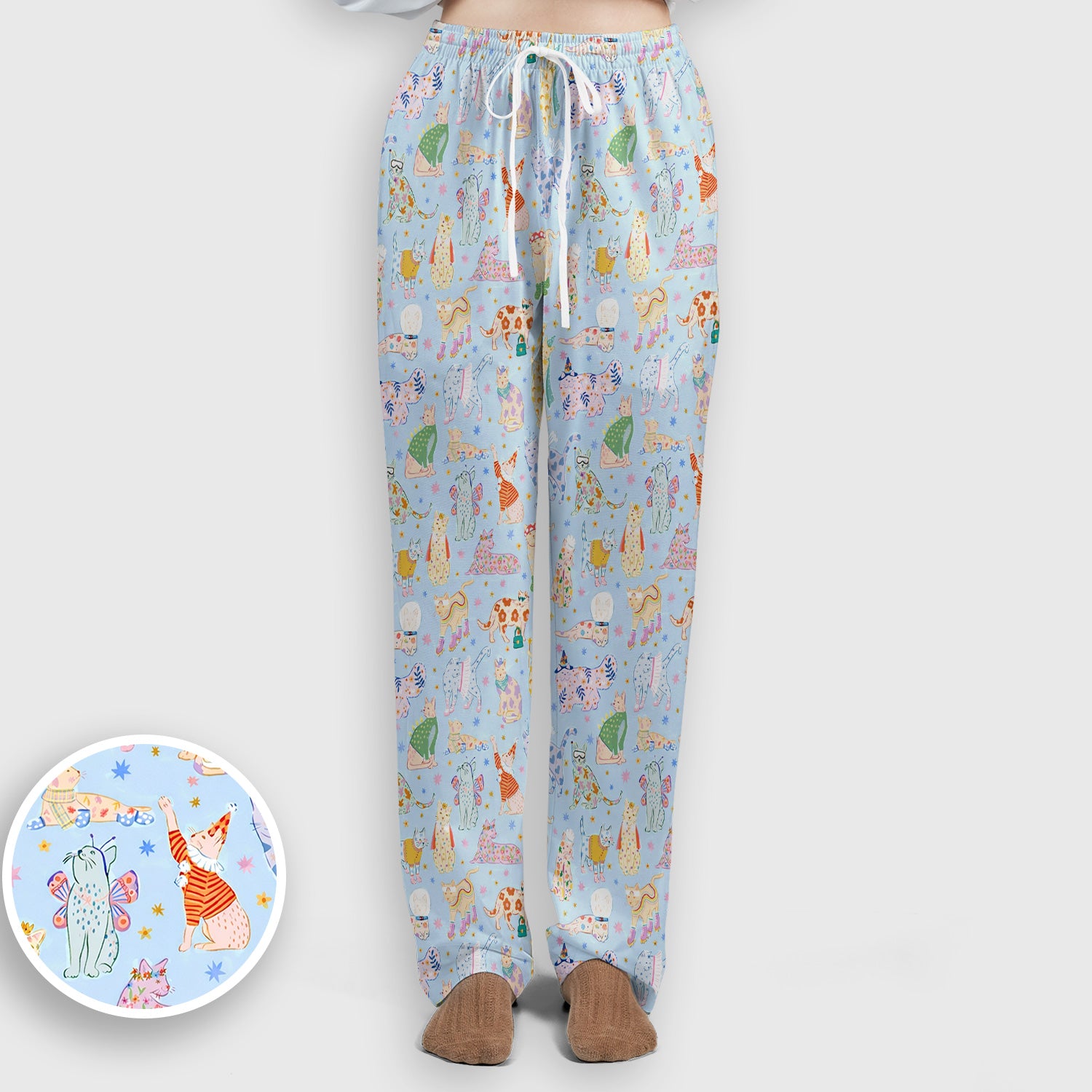 Cute Colorful Cats Pattern Scrub Set, Scrub Pants and V Neck Top