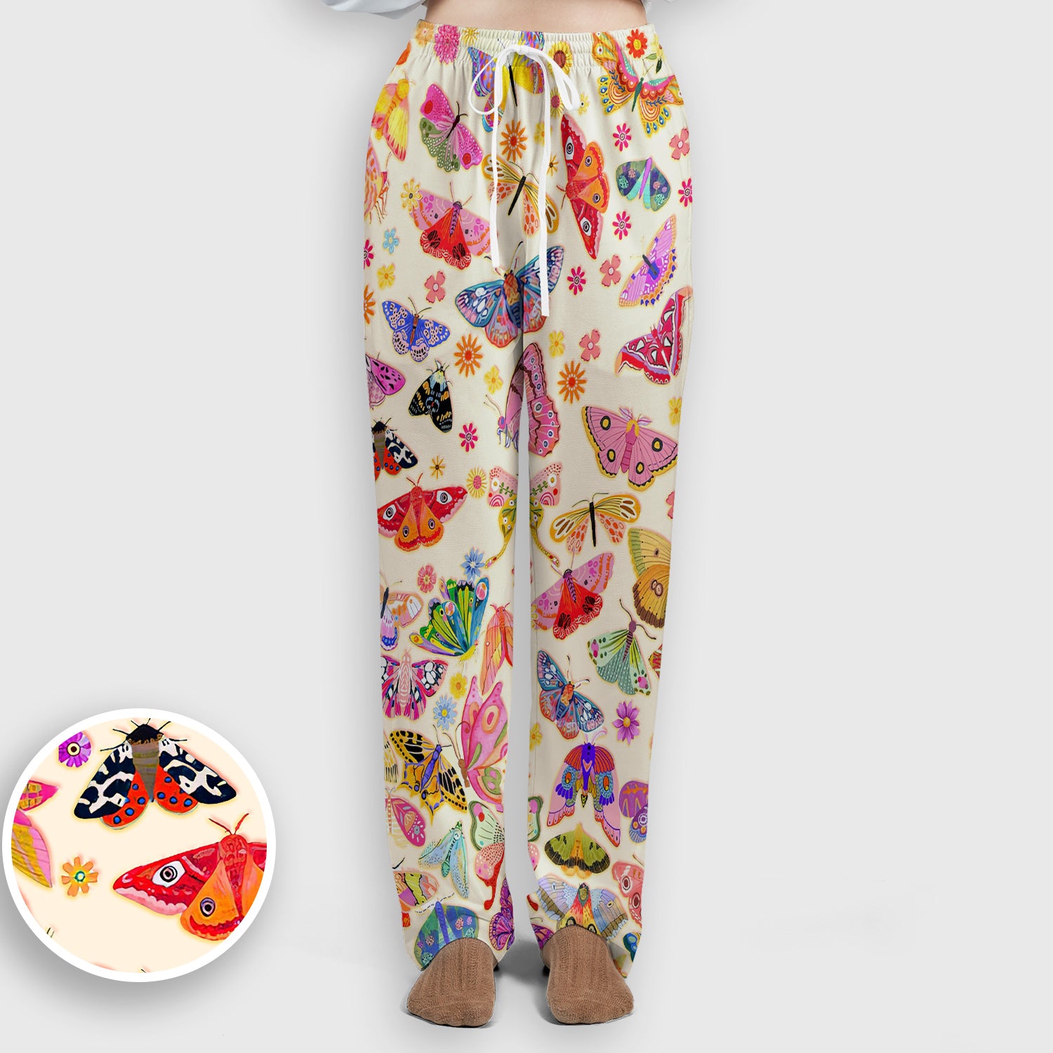 Colorful Butterfly Floral Pattern Scrub Set, Scrub Pants and V Neck Top