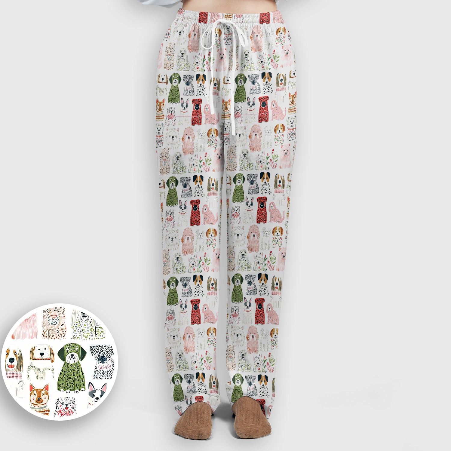 Cute Cartoon Dog Breeds Pattern Scrub Set, Breathable Med Uniform