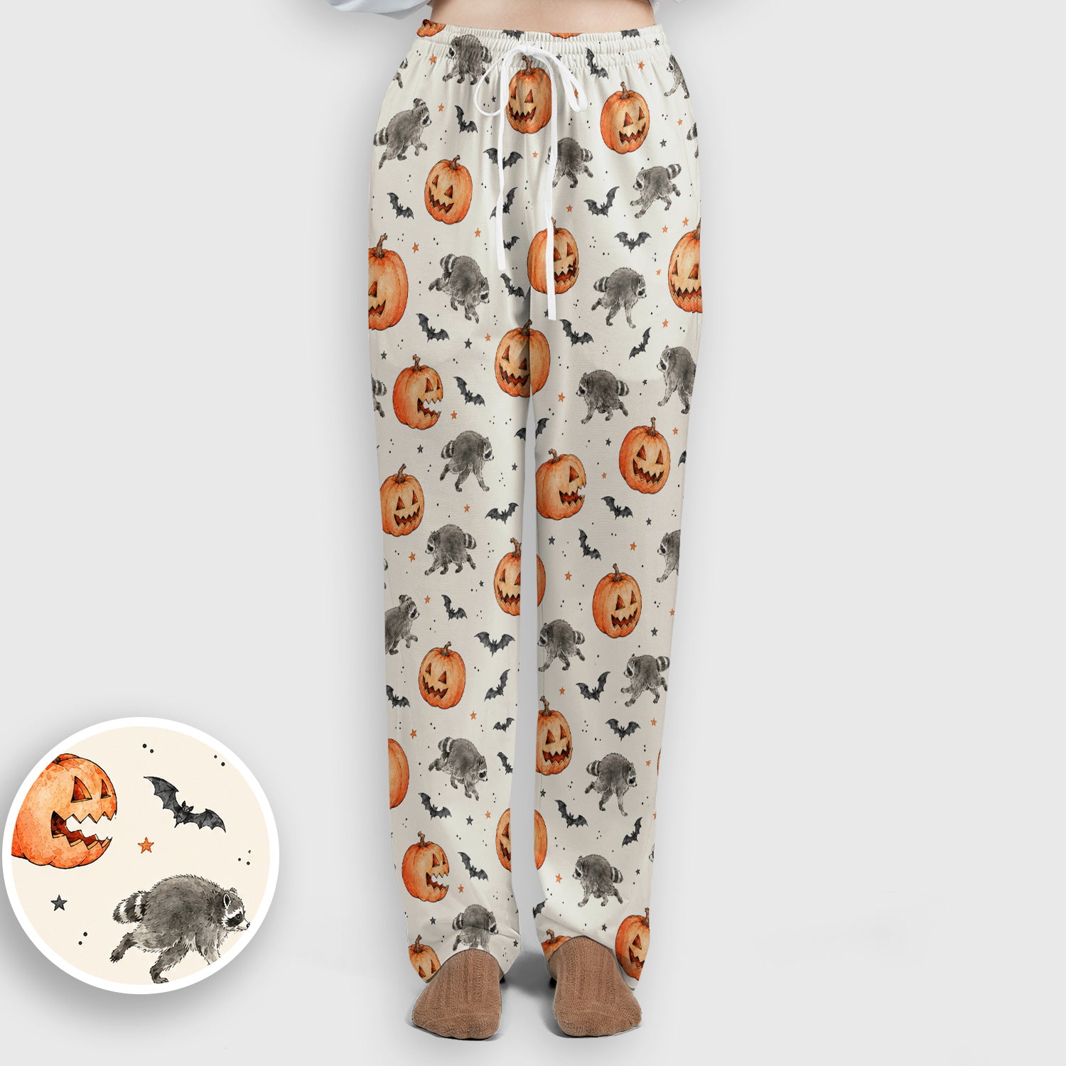 Spooky Halloween Raccoon And Pumpkin Scrub Set, Scrub Pants and V Neck Top