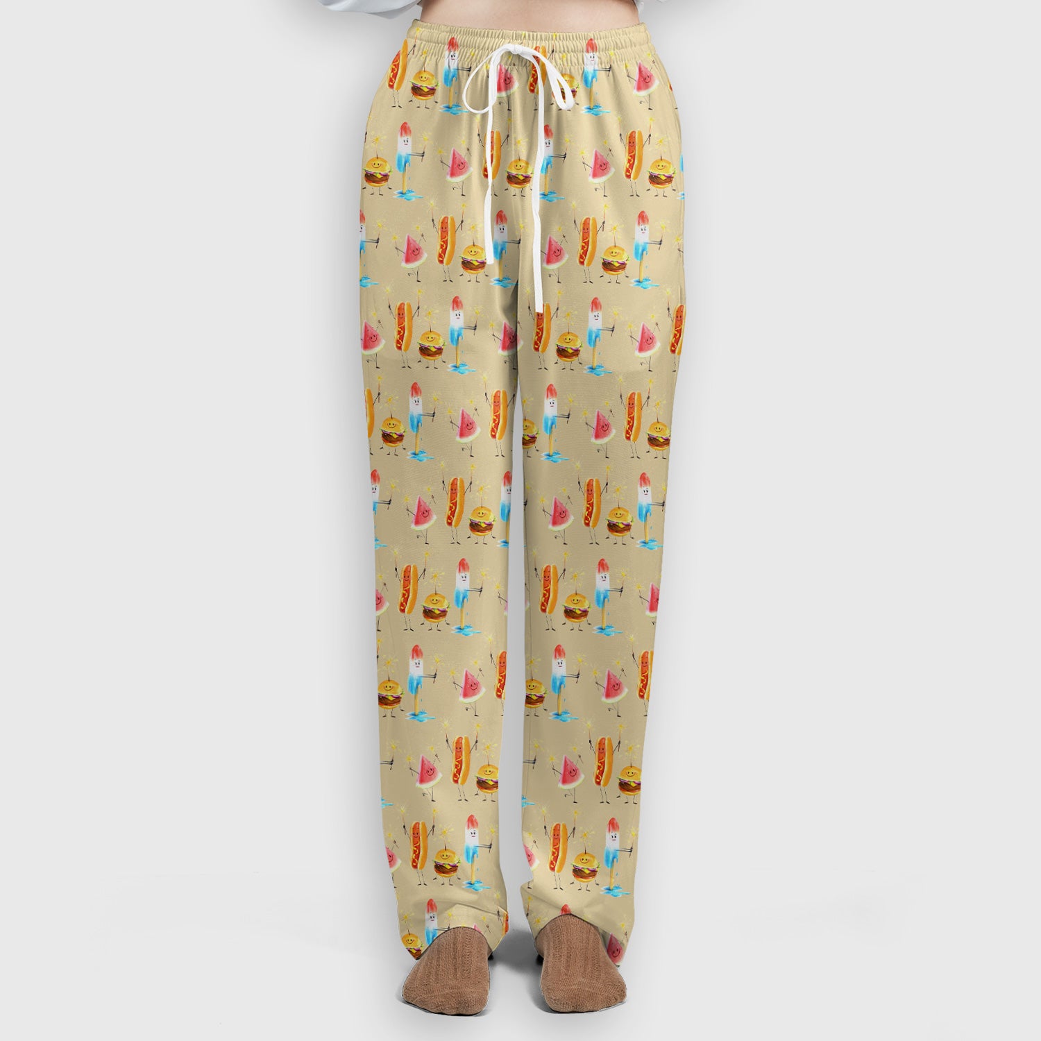 Funny Summer Food Icons Pattern Scrub Set, Breathable Fabrics Nursing Uniform