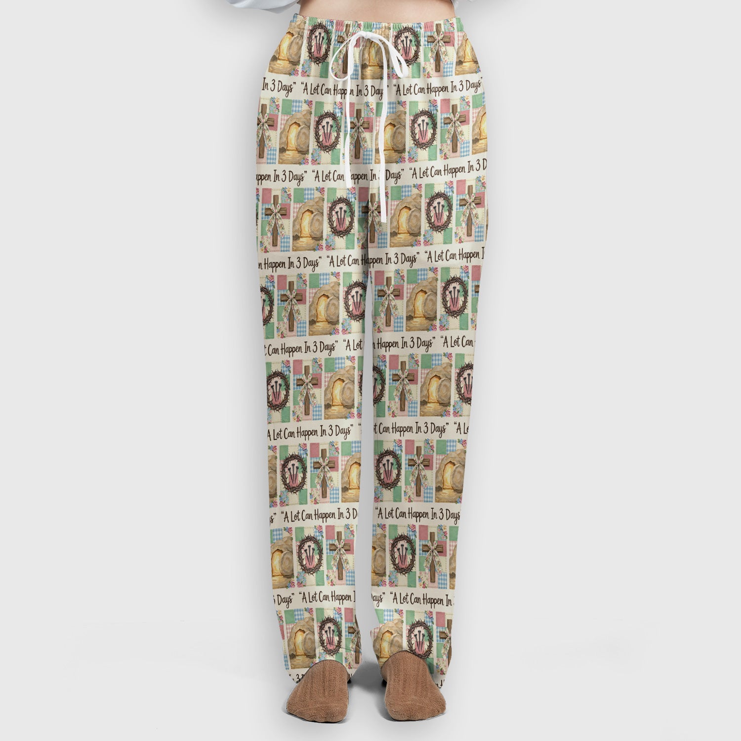 Christian Easter Cross Print Scrub Set, Scrub Pants and V Neck Top