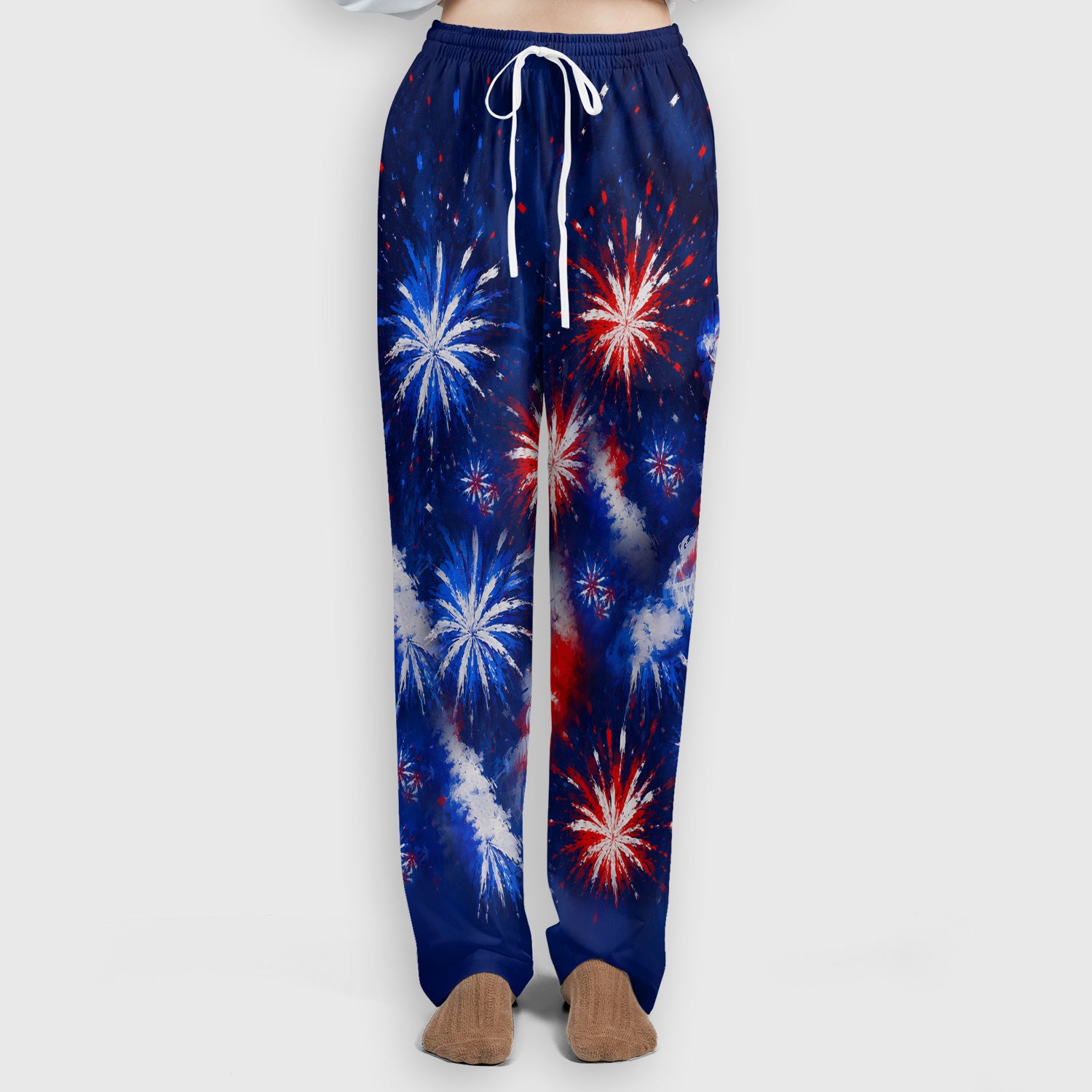 Funny Patriotic Sheep Fireworks Print Scrub Set, Scrub Pants and V Neck Top