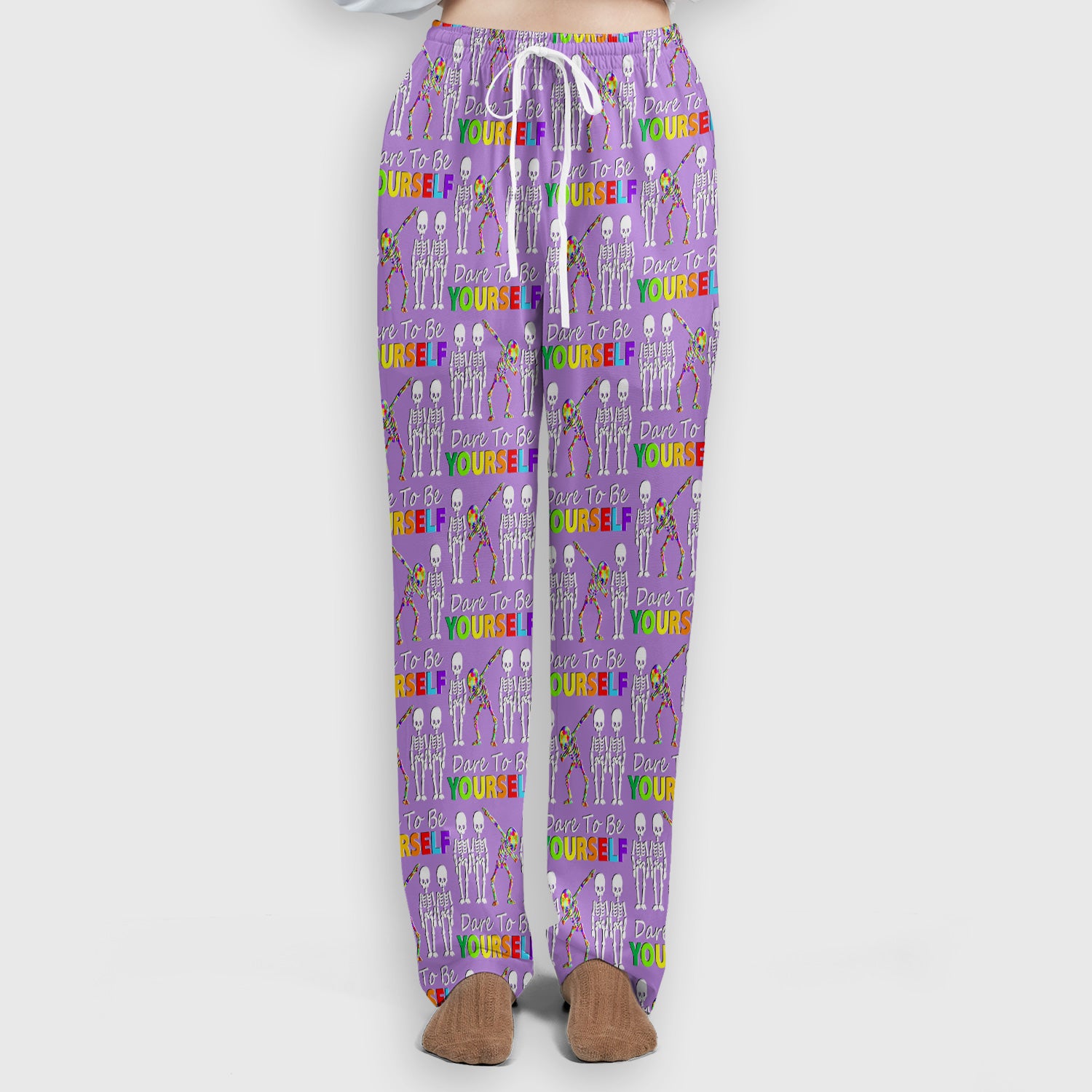 Rainbow Skeleton Dare To Be Yourself Pattern Scrub Sets, Scrub Pants and V Neck Top
