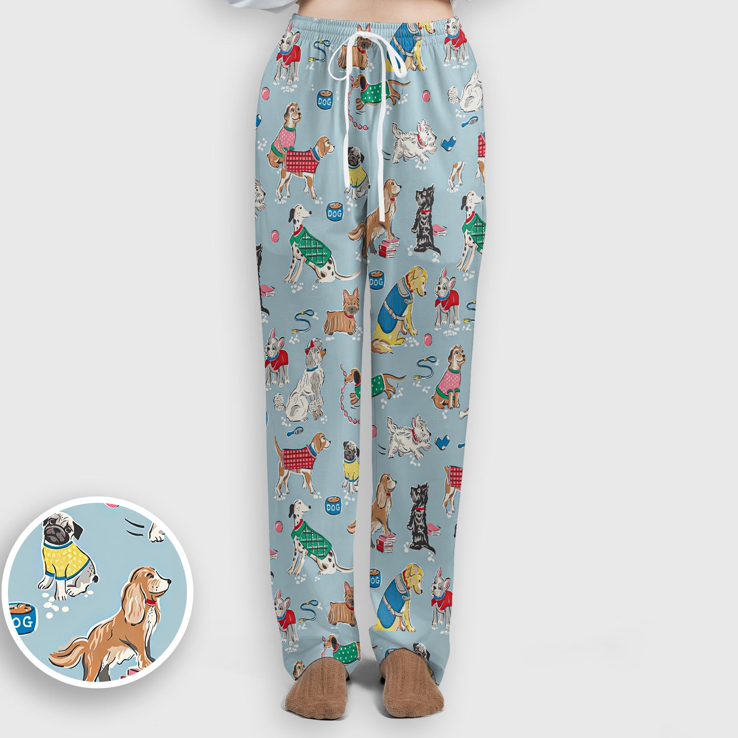 Cute Dog Wearing Sweater Playing Ball Pattern Scrub Set, Scrub Pants and V Neck Top