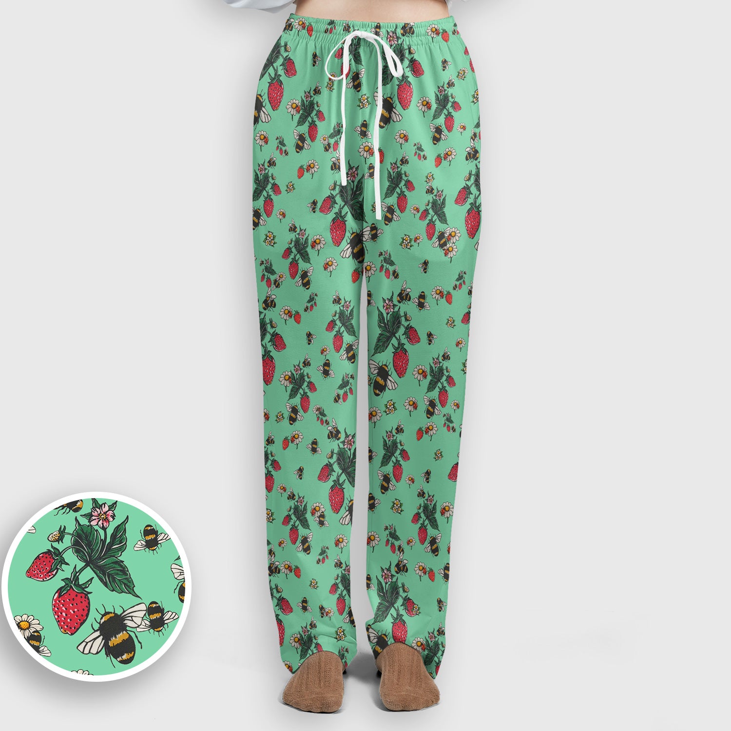 Cute Strawberry Bee Daisy Floral Pattern Scrub Set, Scrub Pants and V Neck Top