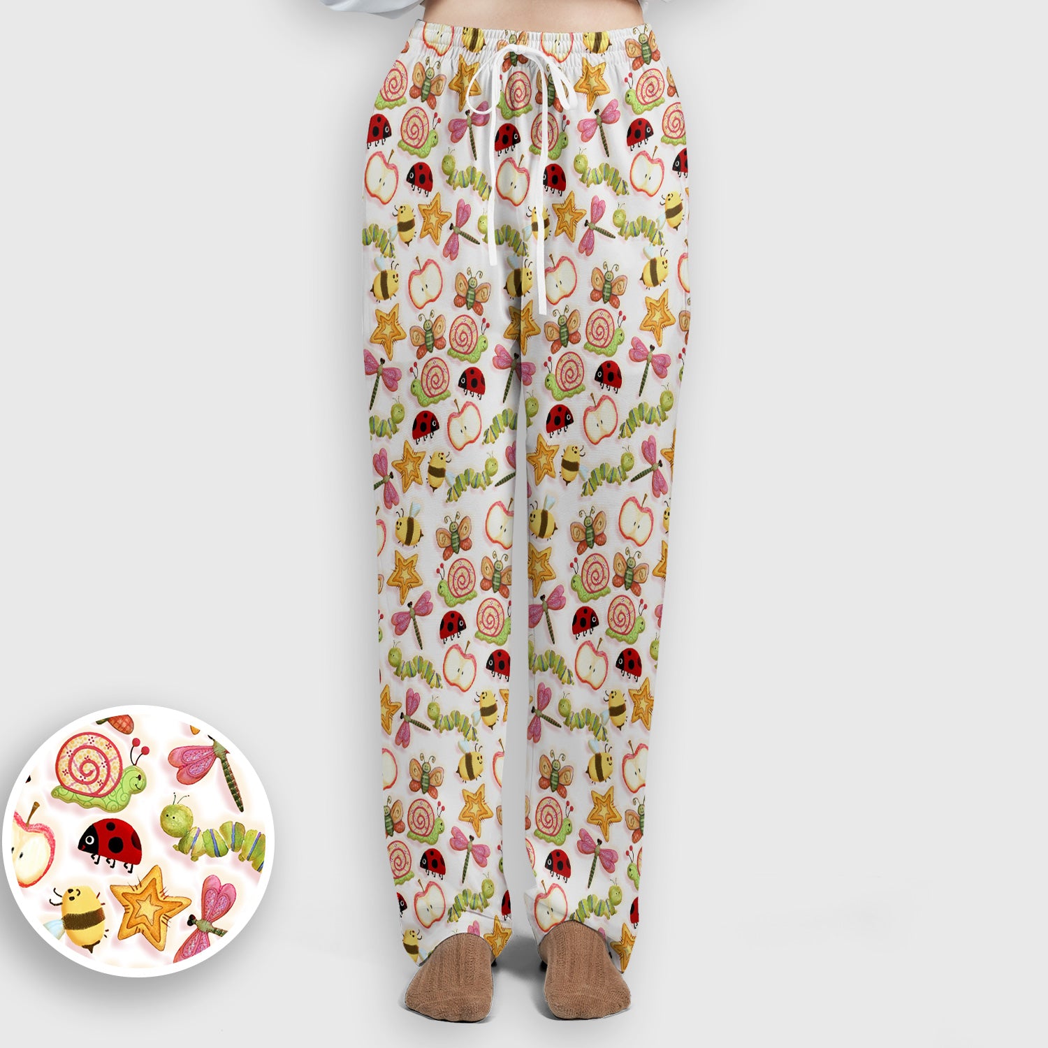 Cute Nurse Snail Ladybug Caterpillar Apple Garden Pattern Scrub Set, Breathable Med Uniform