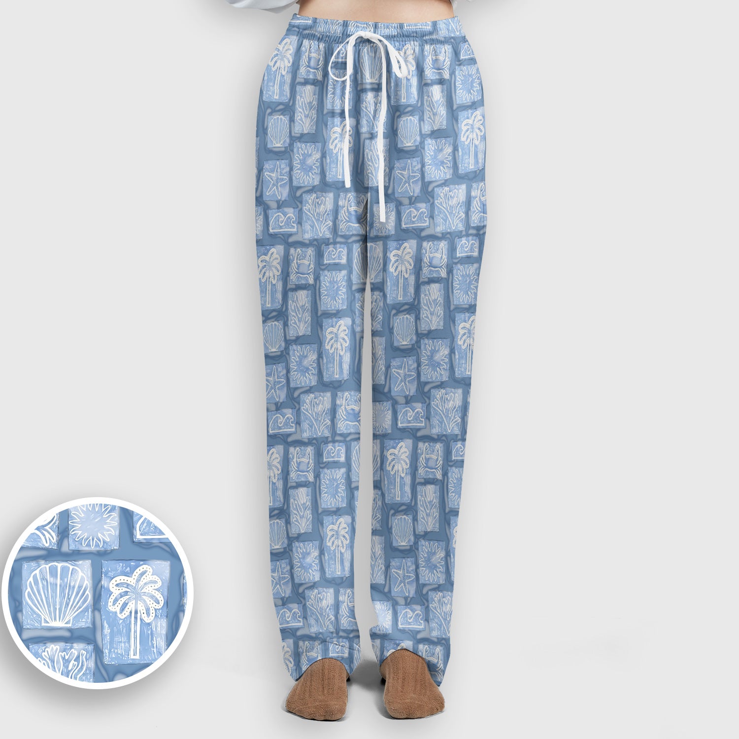 Cute Coastal Seashell Starfish Nurse Pattern Scrub Set, Scrub Pants and V Neck Top