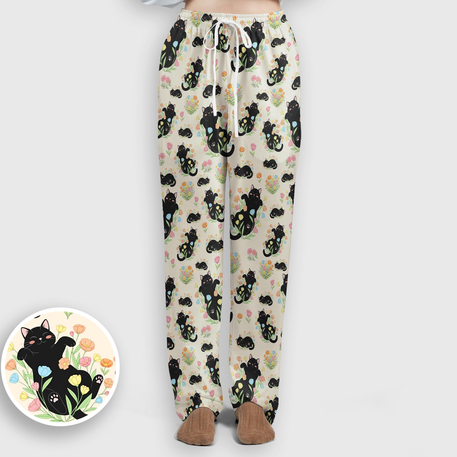 Cats With Cute Poses Floral Pattern Scrubs Sets, Scrub Pants and V Neck Top