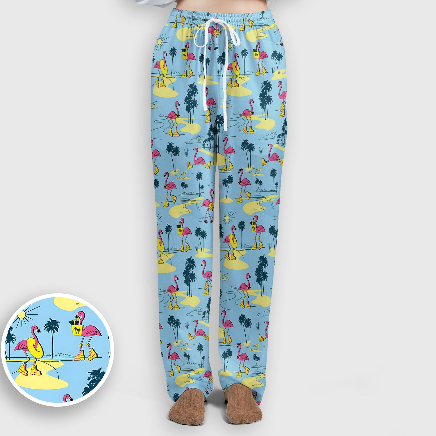 Retro Flamingo Nurse Print Scrub Set, Scrub Pants and V Neck Top