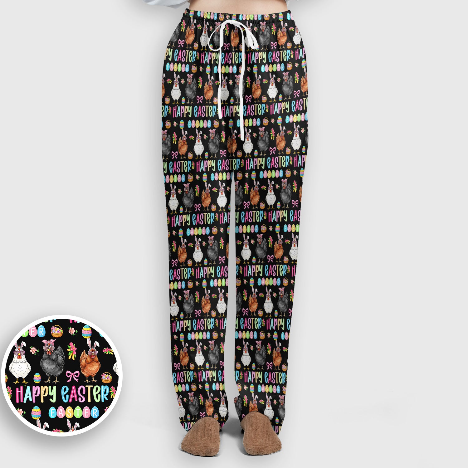 Happy Easter Bunny Eggs Pattern Scrub Sets, Scrub Pants and V Neck Top