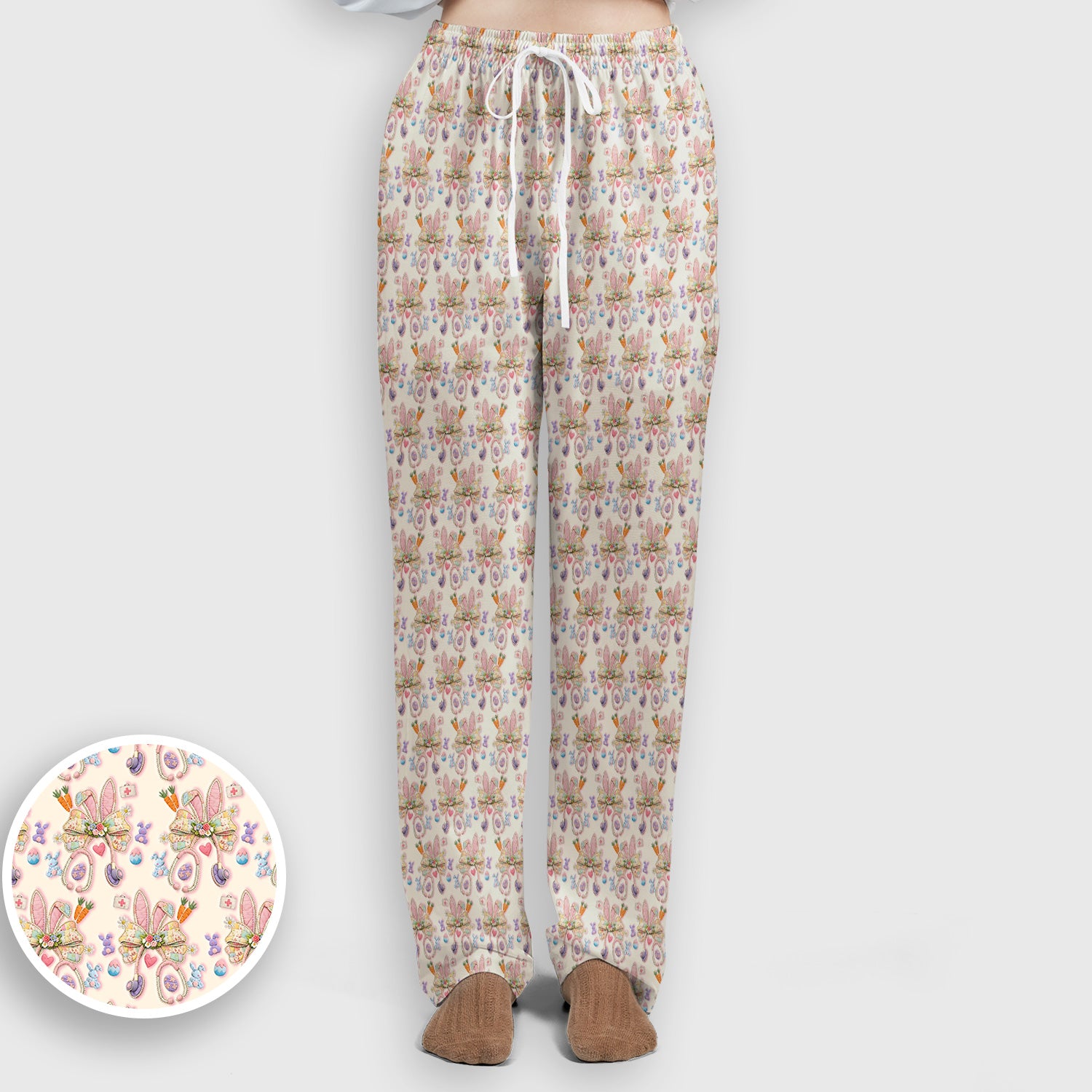 Easter Bunny Stethoscope Pastel Print Scrub Set, Scrub Pants and V Neck Top
