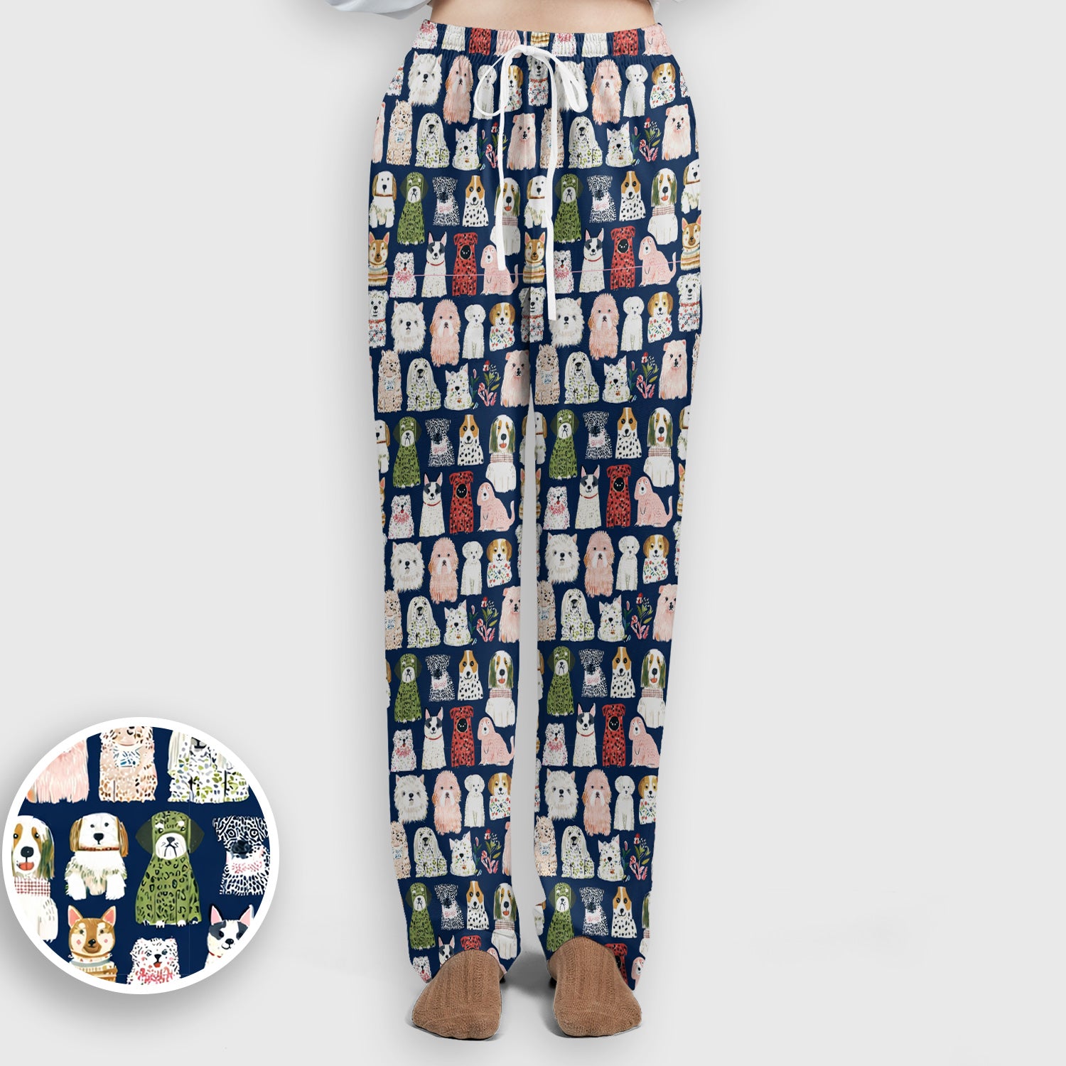 Cute Cartoon Dog Breeds Pattern Scrub Set, Breathable Med Uniform