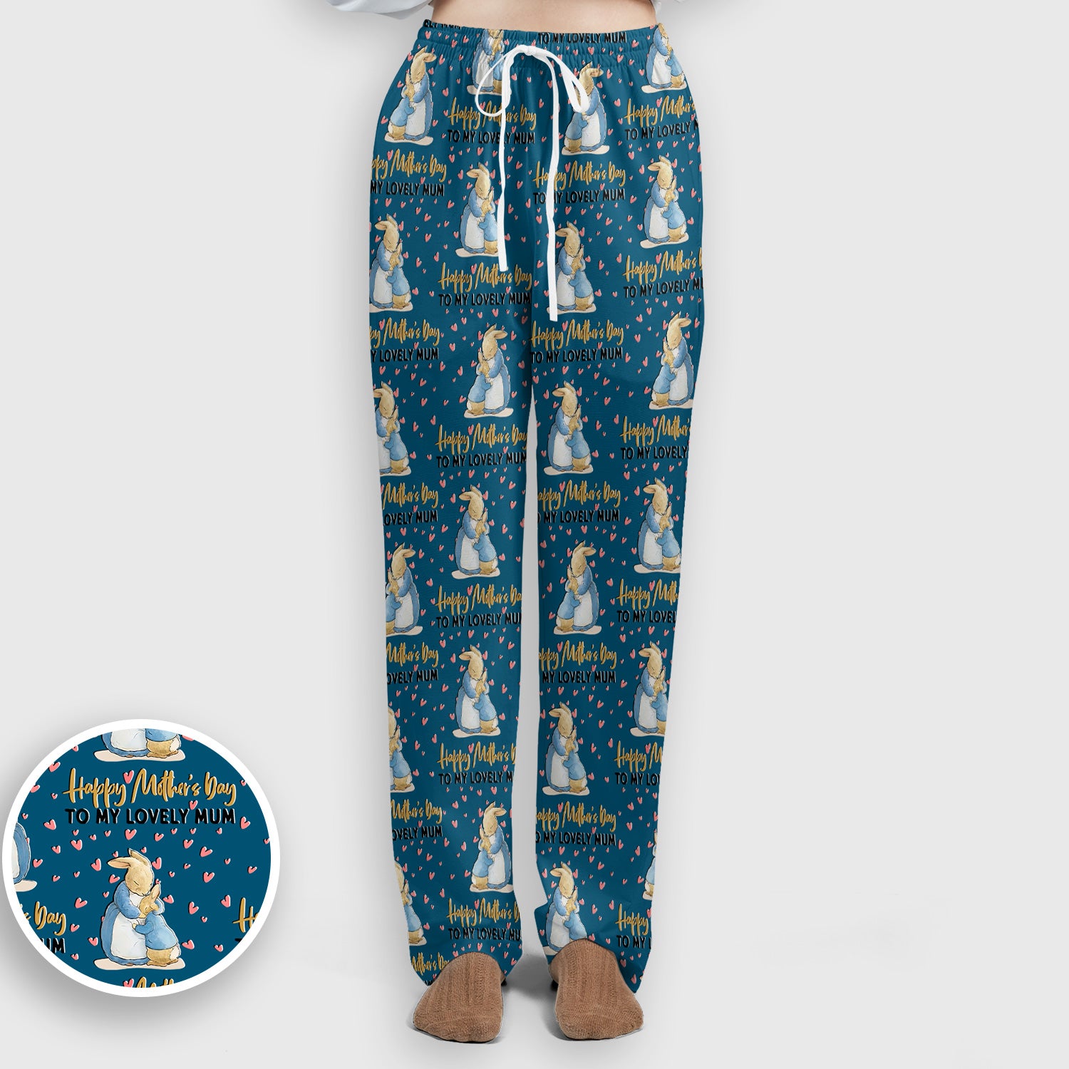 Happy Mothers Day Bunny Love Pattern Scrub Sets, Scrub Pants and V Neck Top