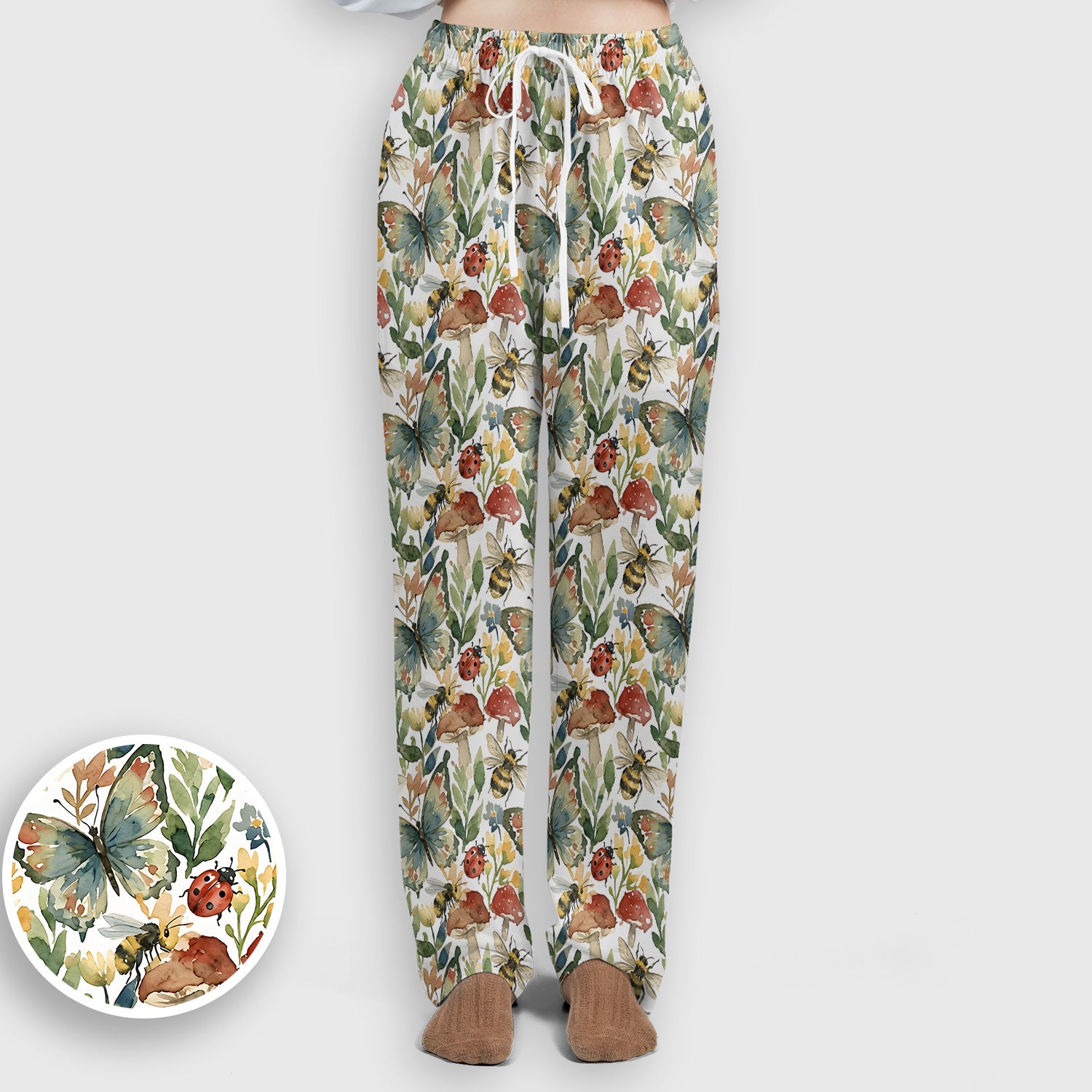 Butterfly Bee With Floral Mushroom Scrub Set, Scrub Pants and V Neck Top