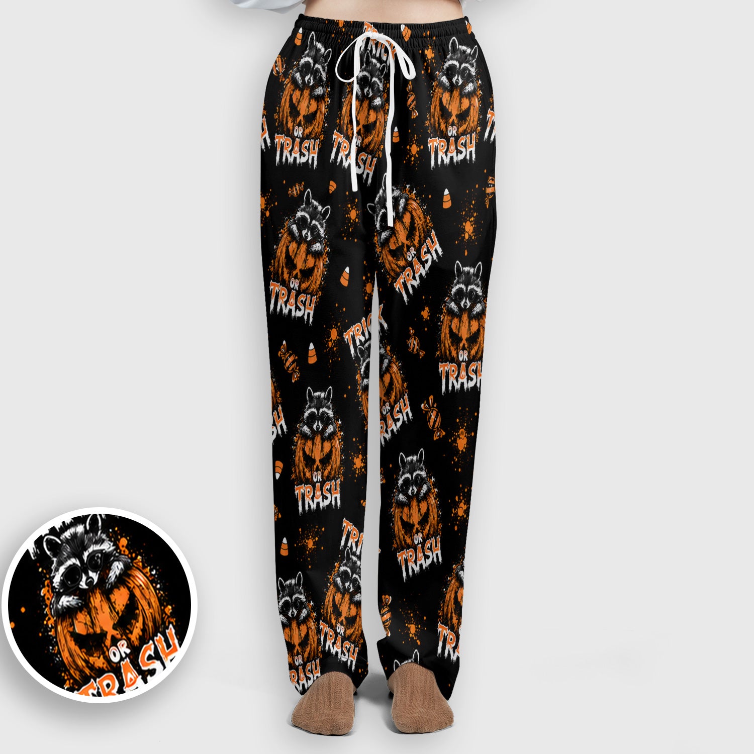 Funny Halloween Trick Or Trash Raccoon Scrub Set, Scrub Pants and V Neck Top
