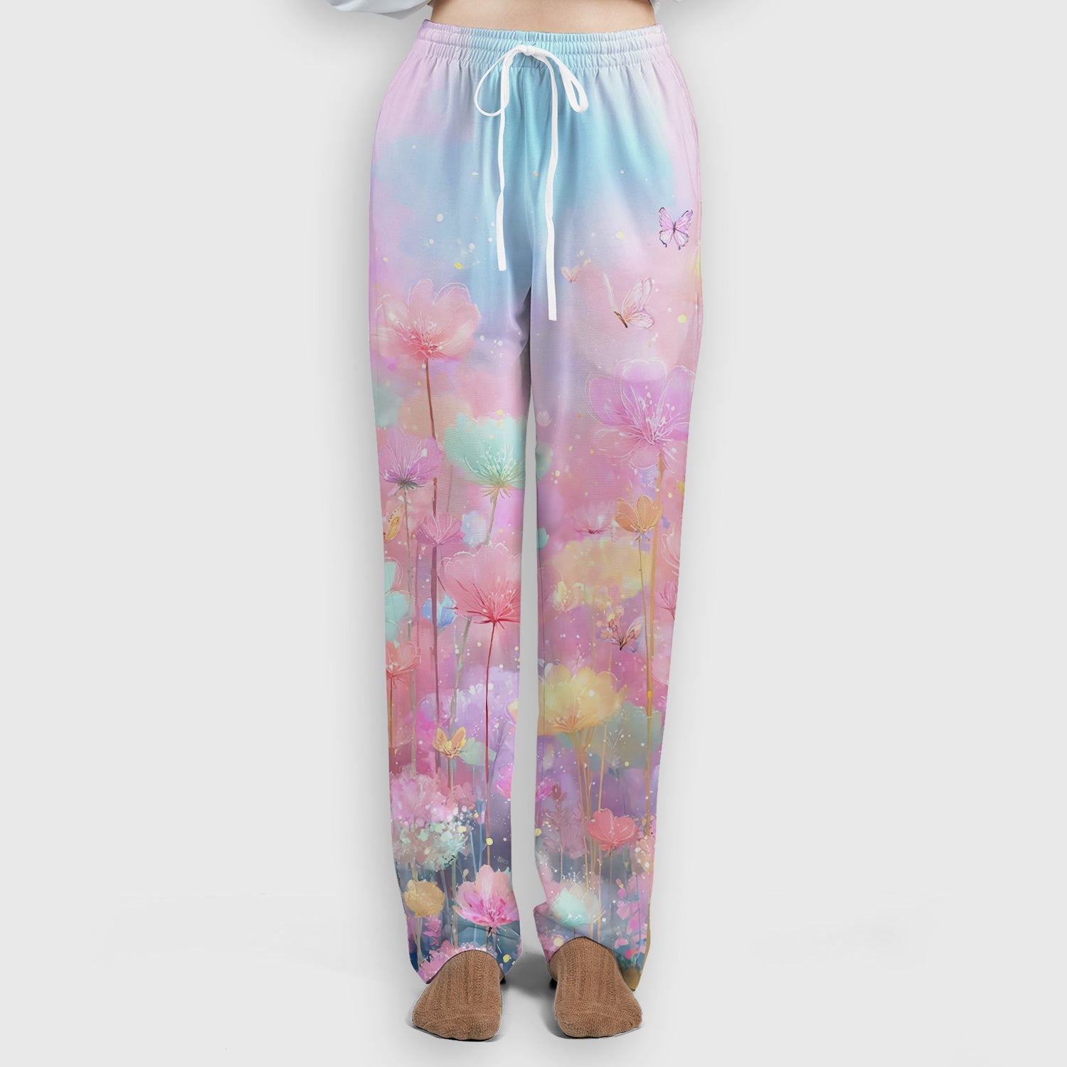 Dreamy Pastel Watercolor Floral Garden Scrub Set, Scrub Pants and V Neck Top