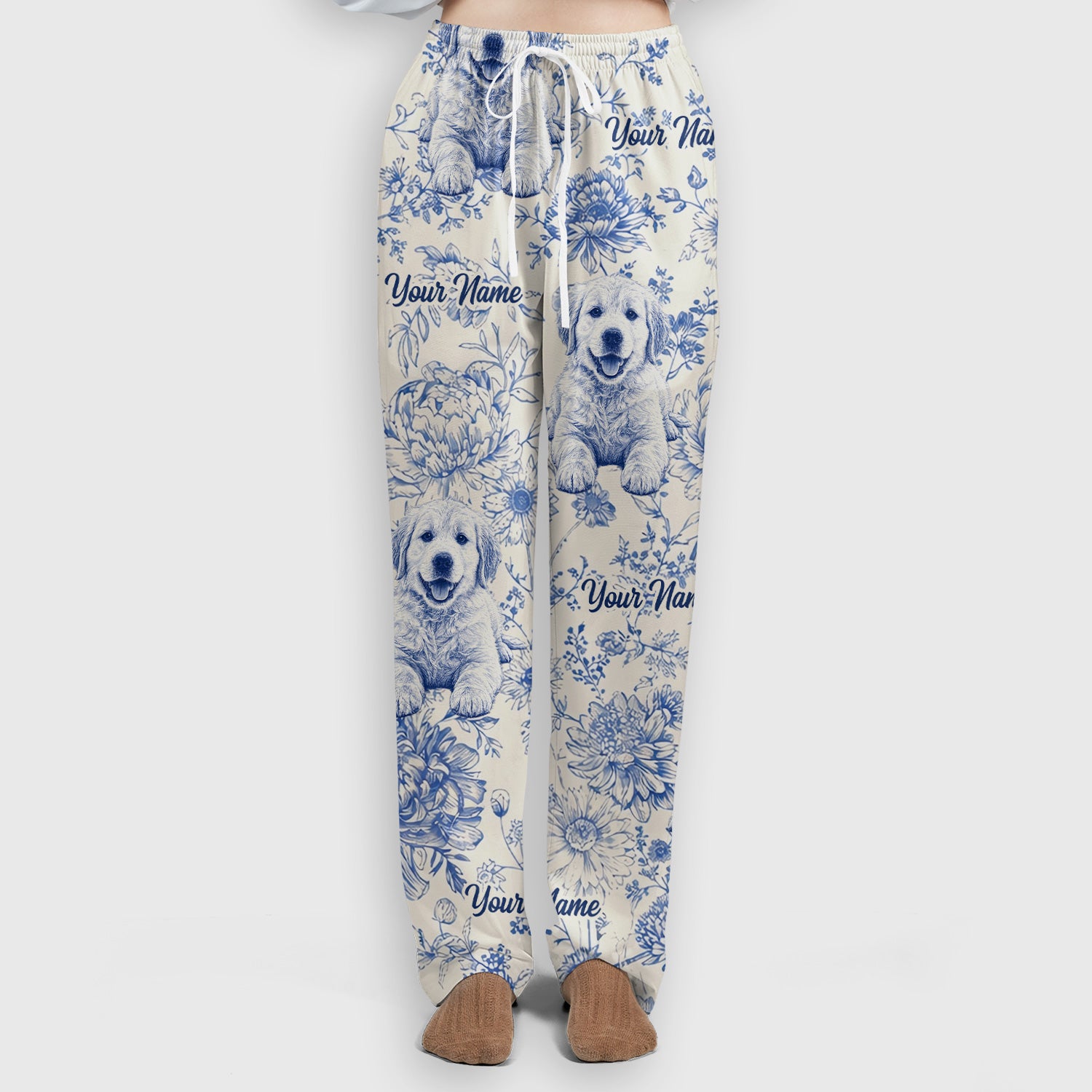 Personalized Custom Pet Photo Name Floral Pattern Scrub Set, Scrub Pants and V Neck Top