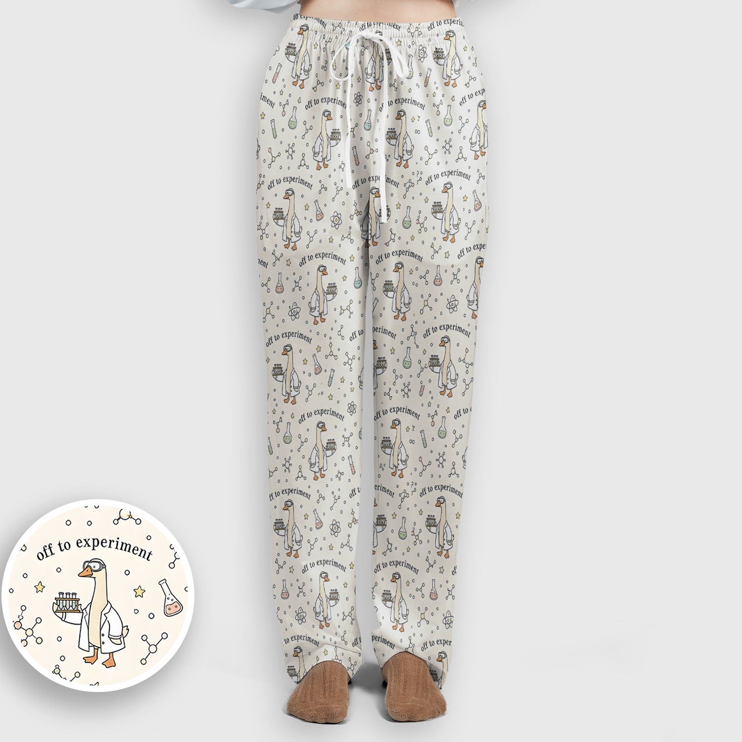 Funny Off To Experiment Scientist Goose Scrub Set, Scrub Pants and V Neck Top