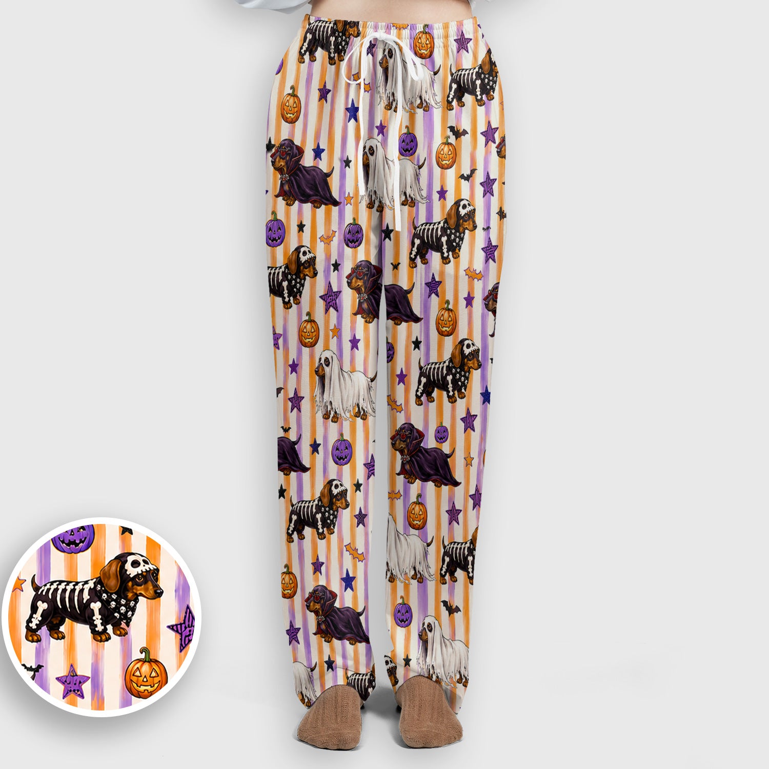 Halloween Dachshund Stripe Pattern Scrub Set, Scrub Pants and V Neck Top