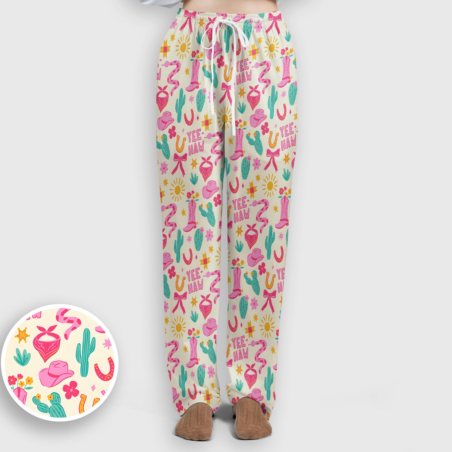 Pink Western Cowgirl Nurse Pattern Scrub Set, Scrub Pants and V Neck Top