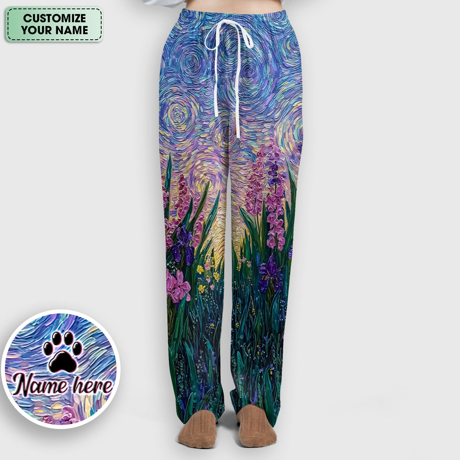 Cat Under Starry Sky Pattern Scrub Set, Scrub Pants and V Neck Top