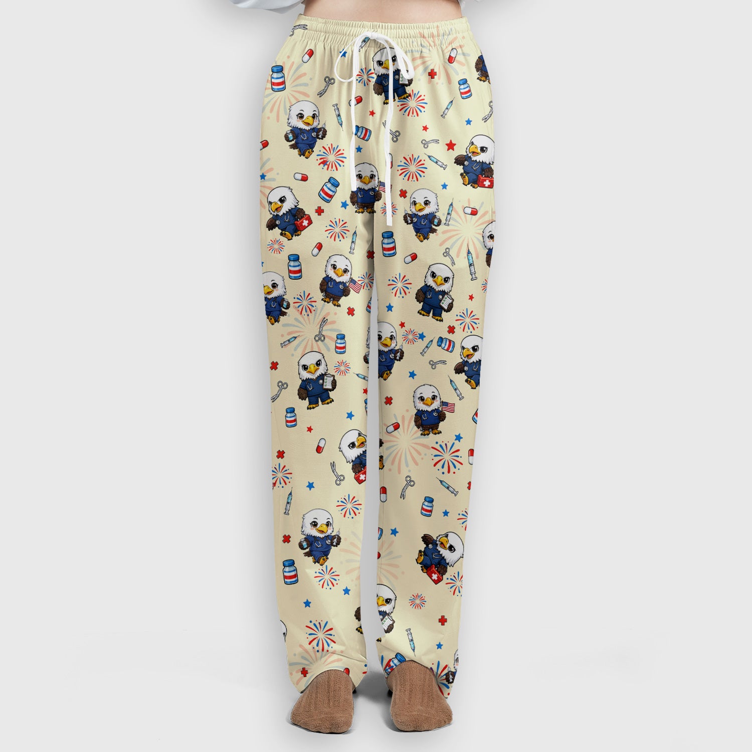 Patriotic Nurse Eagle Fireworks Medical Pattern Scrub Set, Women's Scrub Sets