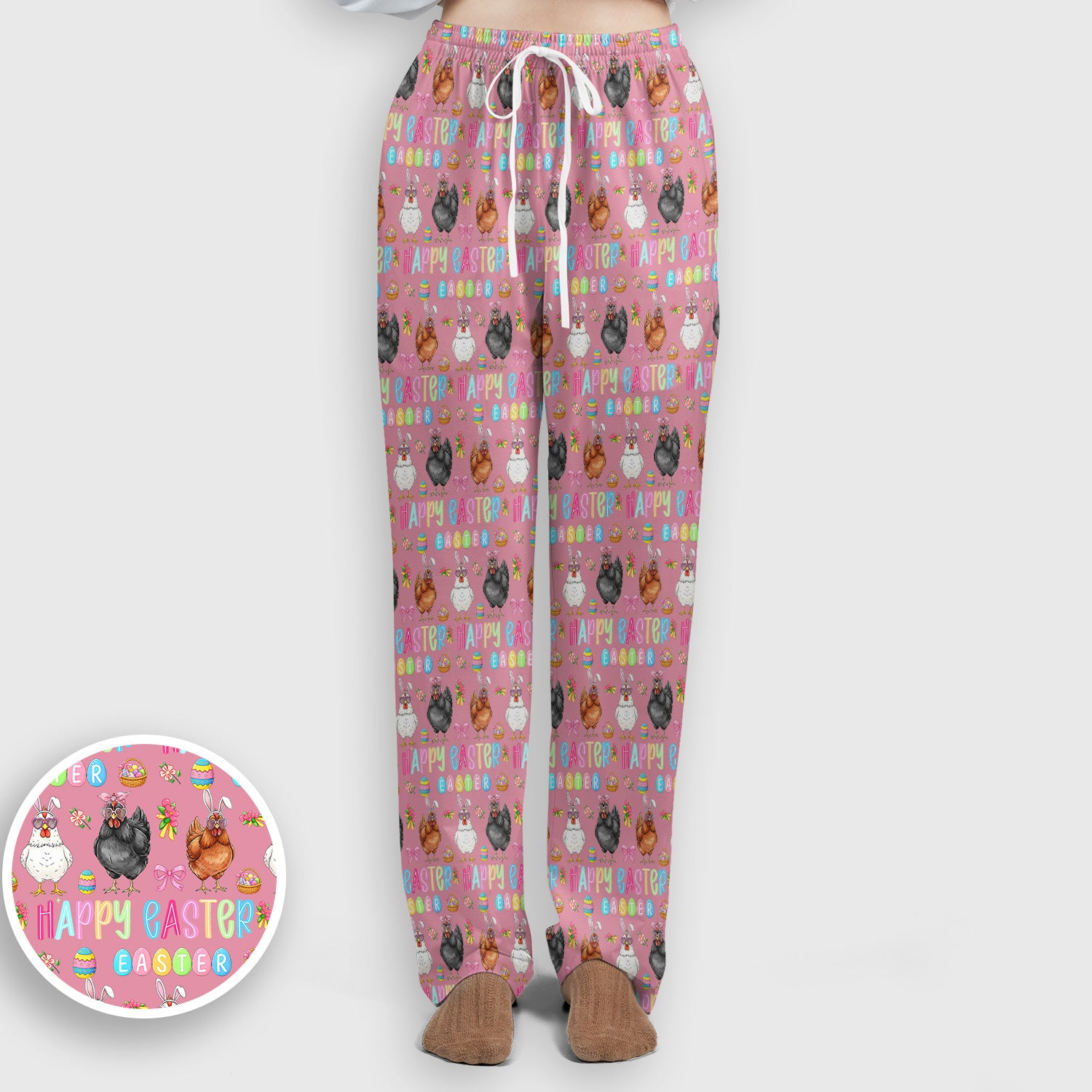 Happy Easter Bunny Eggs Pattern Scrub Sets, Scrub Pants and V Neck Top