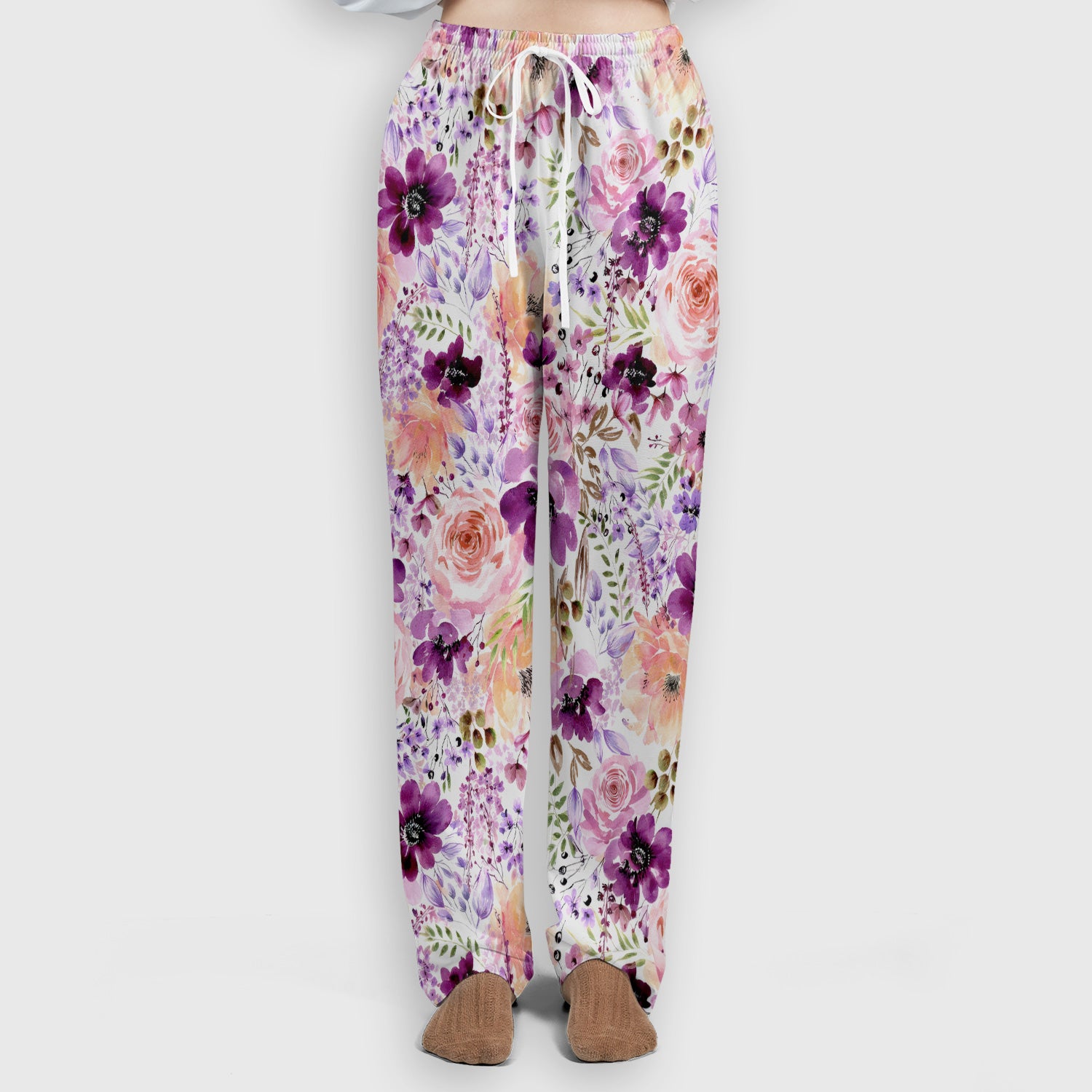 Elegant Watercolor Floral Bloom Scrub Set, Scrub Pants and V Neck Top