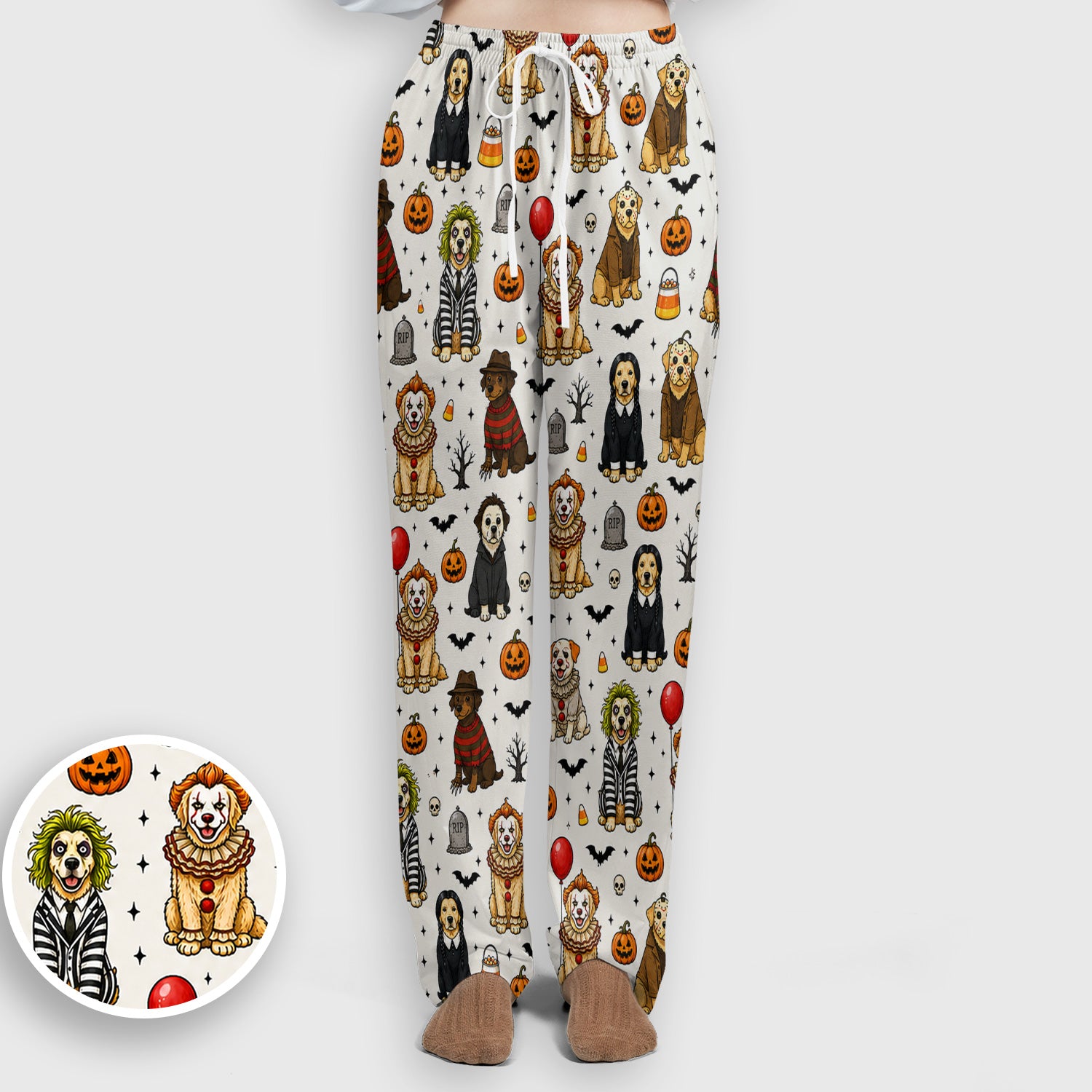 Funny Halloween Dog Pattern Scrub Set, Scrub Pants and V Neck Top