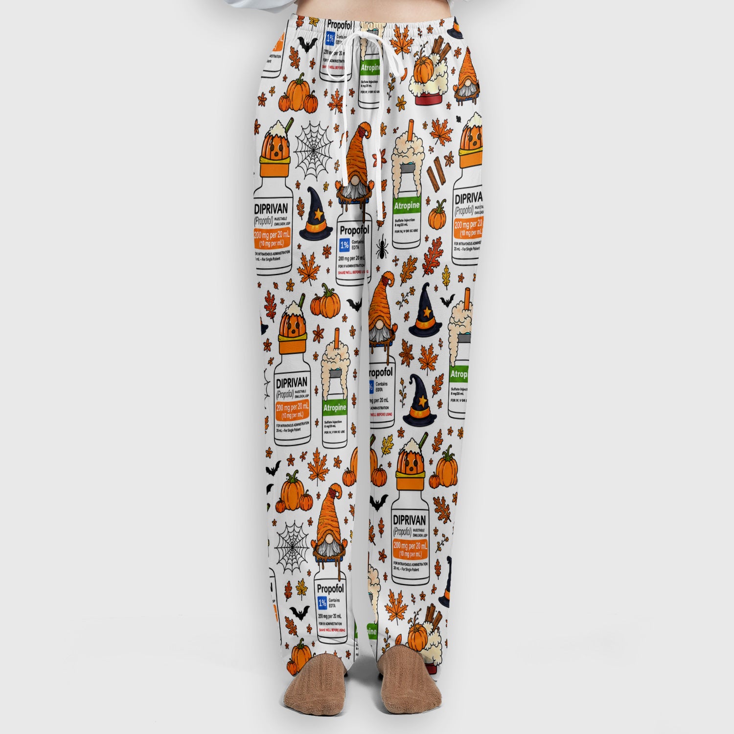 Funny Witch Hat & Pumpkin Print Scrub Set, Scrub Pants and V Neck Top