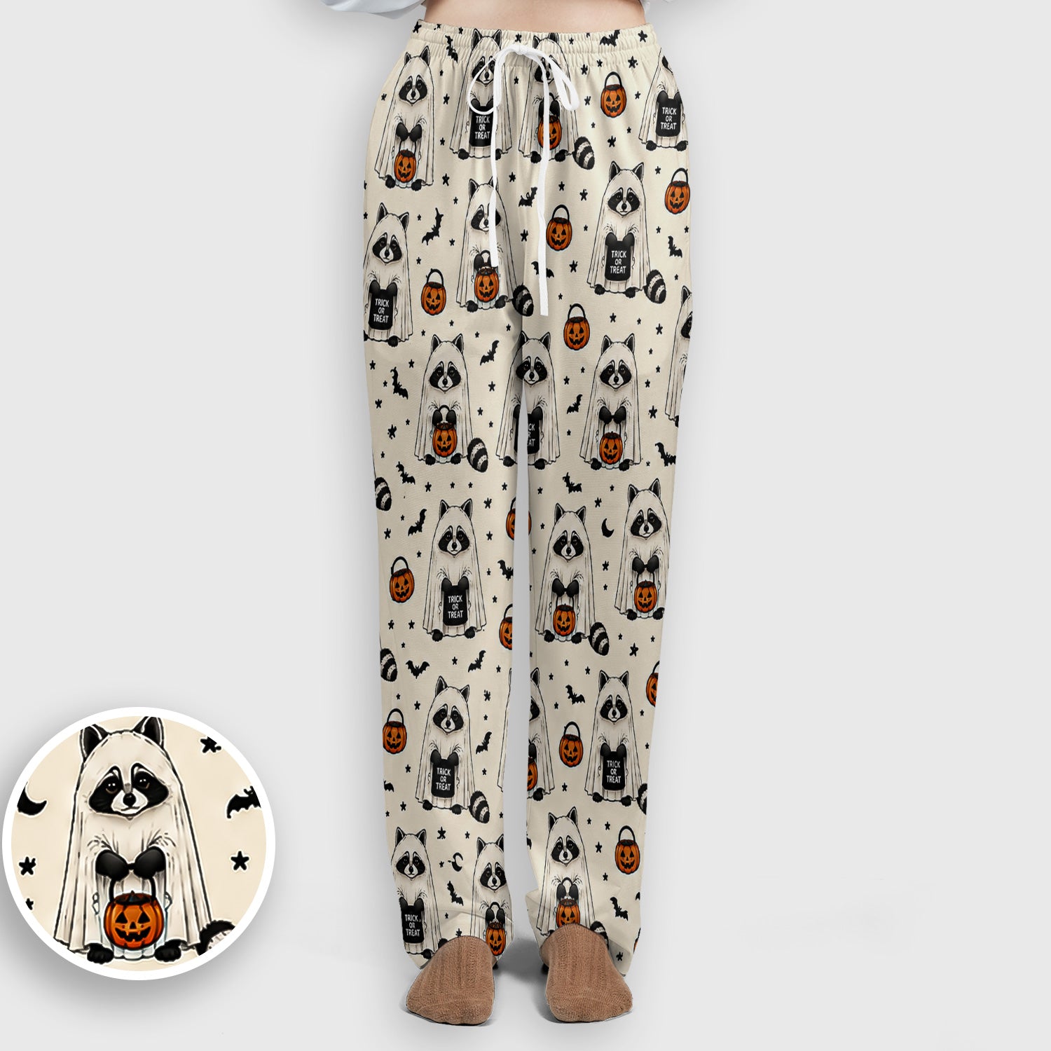 Cute Halloween Ghost Raccoon Scrub Set, Scrub Pants and V Neck Top