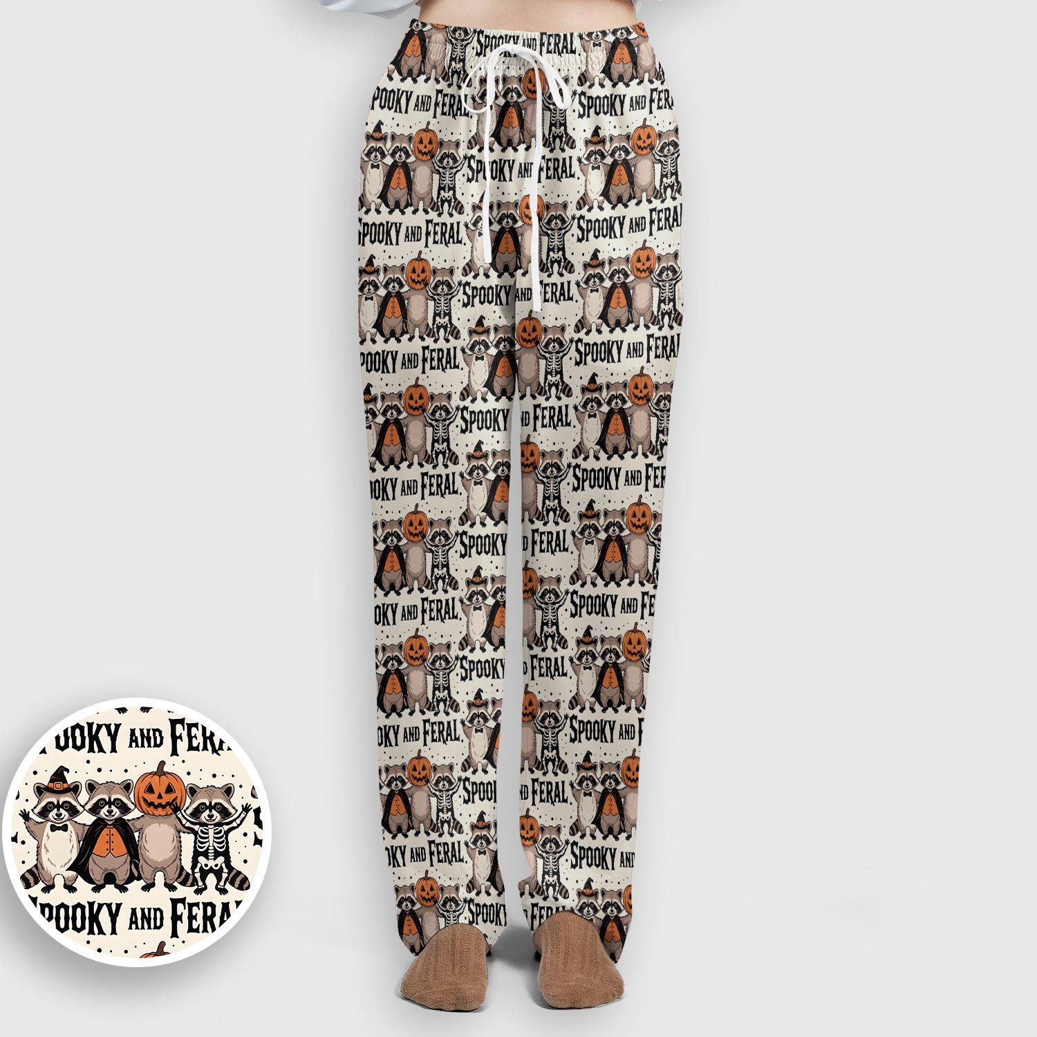 Spooky and Feral Raccoon Print Scrub Set, Scrub Pants and V Neck Top