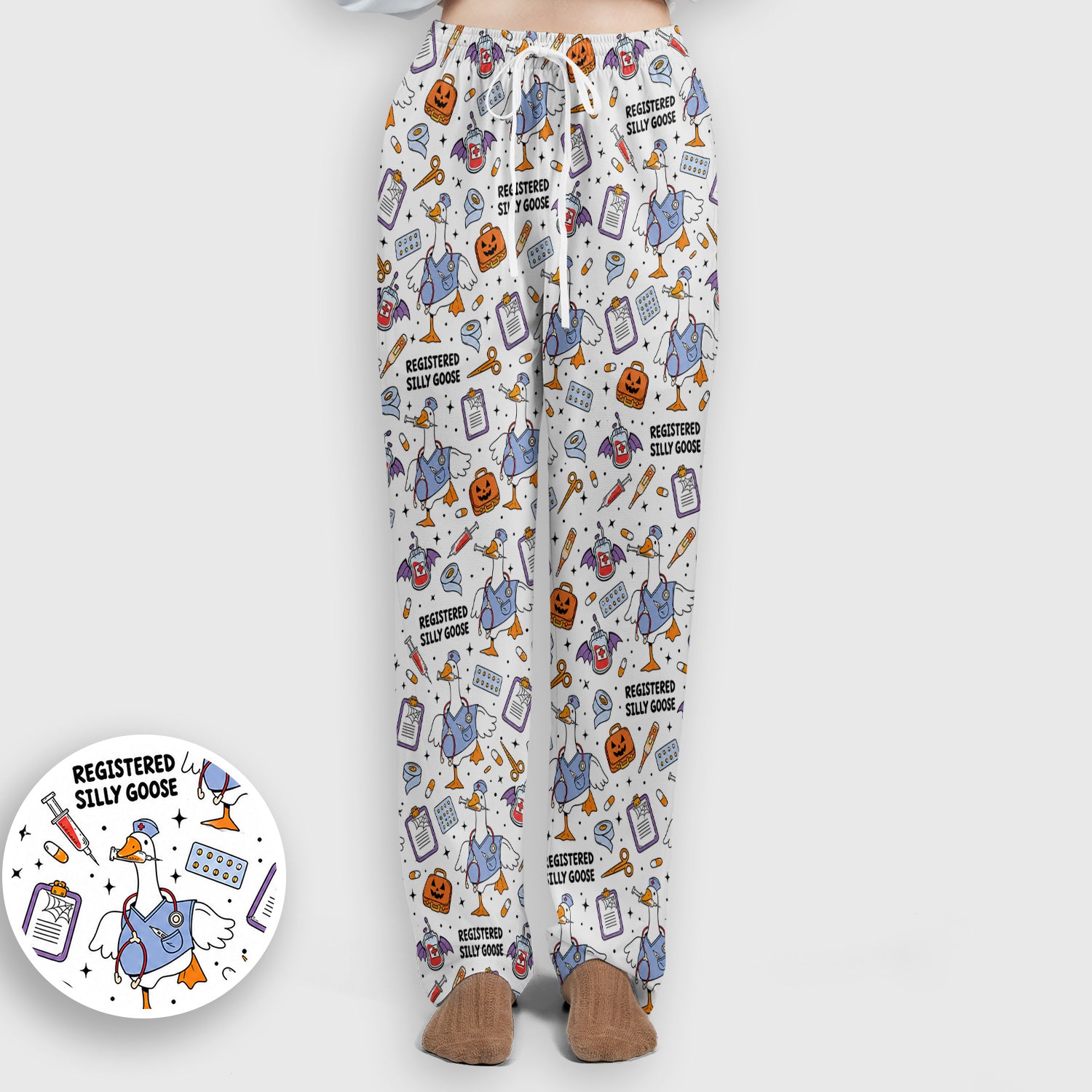 Funny Halloween Registered Silly Goose Scrub Set, Scrub Pants and V Neck Top