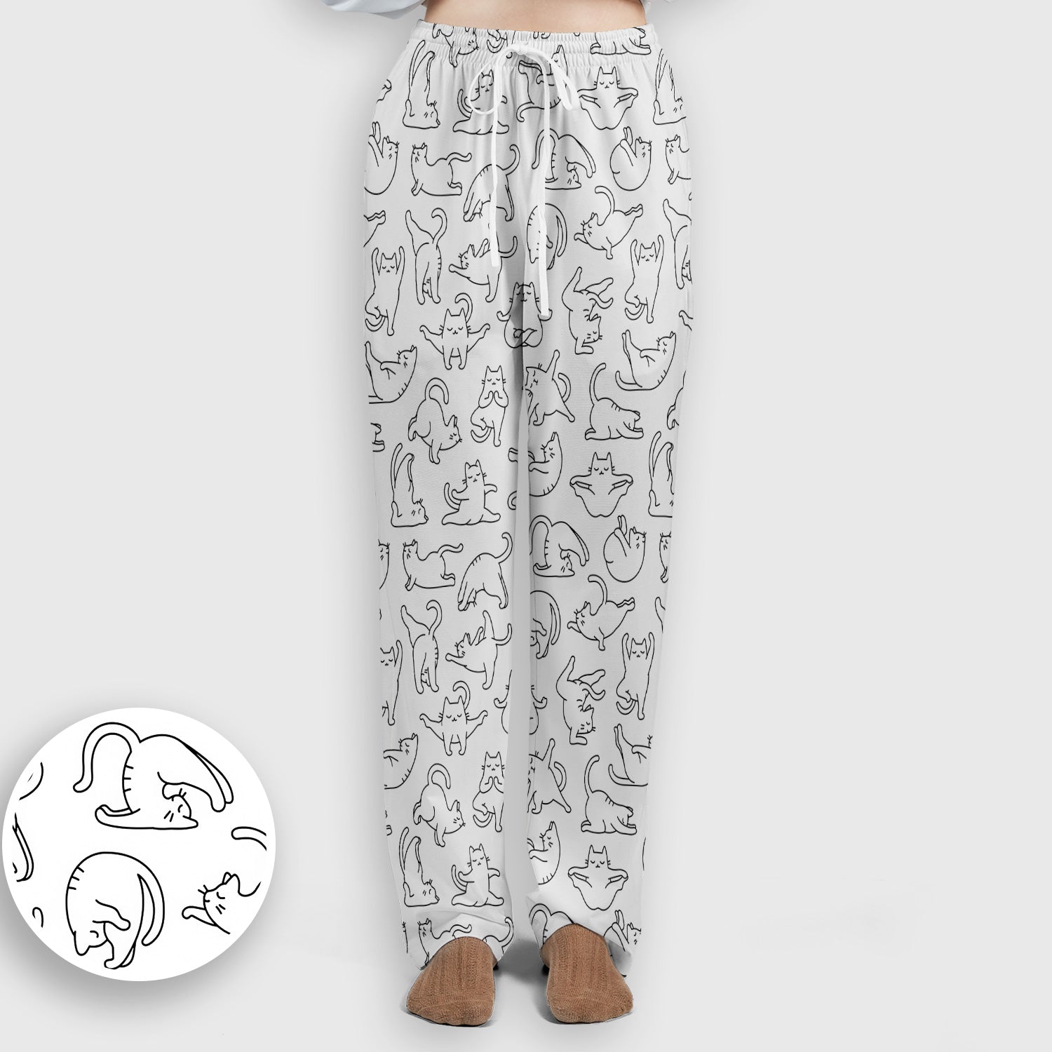 Cute Cat Outline Playing Pattern Scrub Set, Scrub Pants and V Neck Top