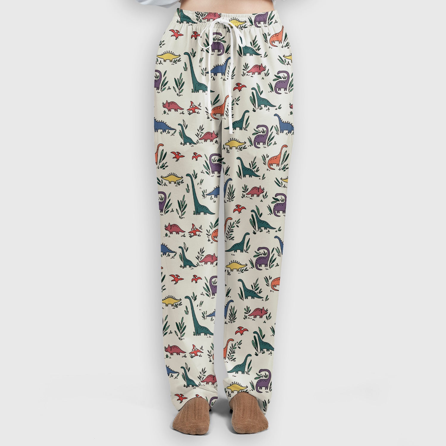 Cute Dinosaur Leafy Garden Pattern Scrub Set, Breathable Fabrics Nursing Uniform