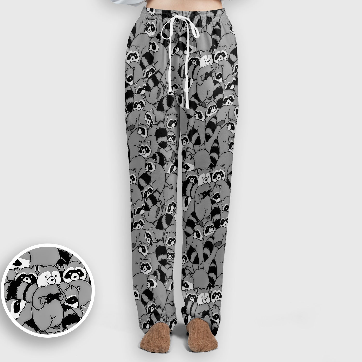 Cute Nurse Raccoon Crowd Pattern Scrub Set, Scrub Pants and V Neck Top