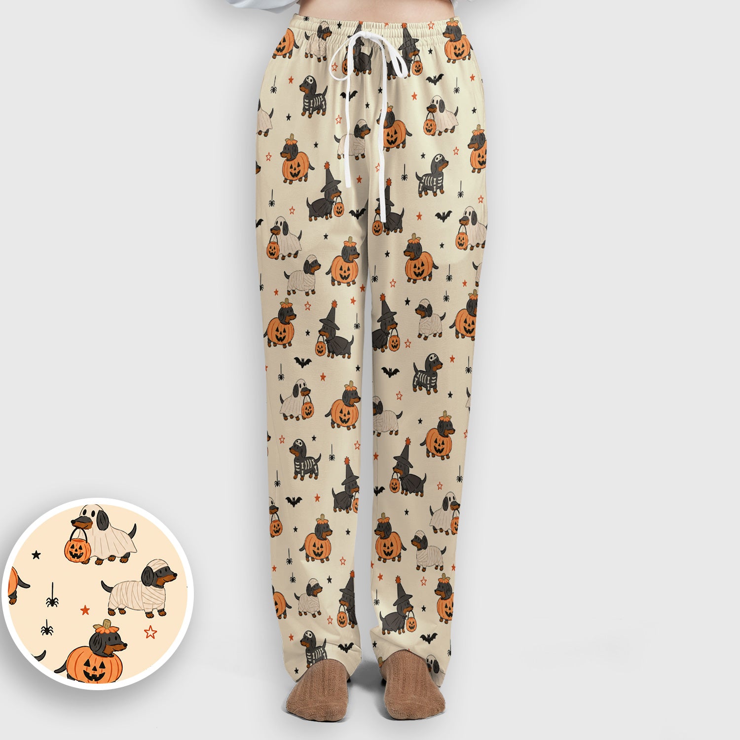 Halloween Dachshund Pattern Scrub Set, Scrub Pants and V Neck Top