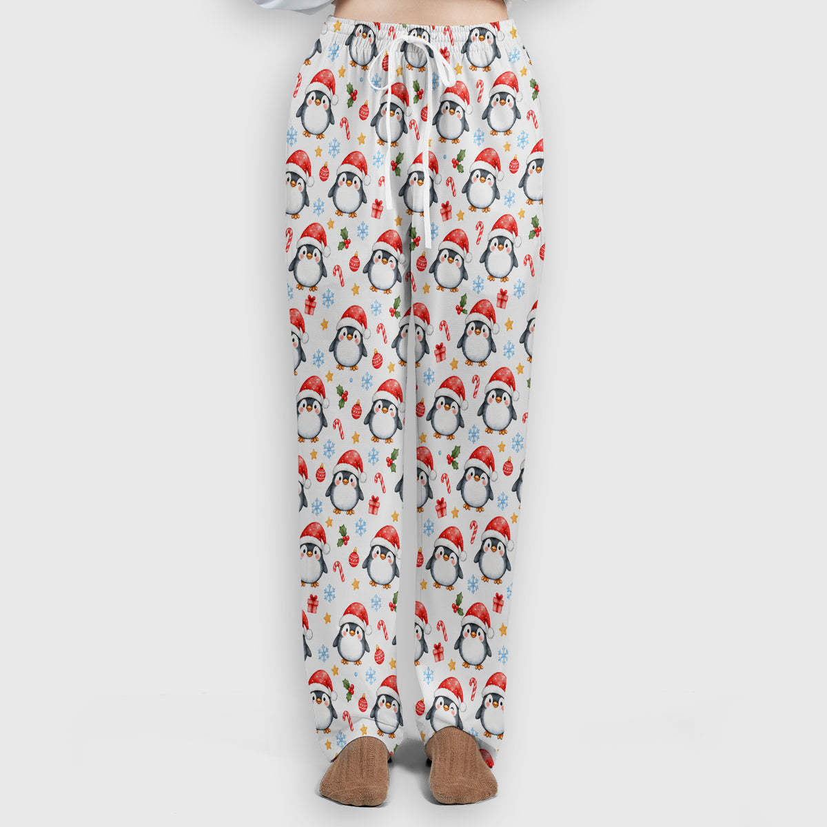 Christmas Penguins In Santa Hats Scrub Set, Scrub Pants and V Neck Top