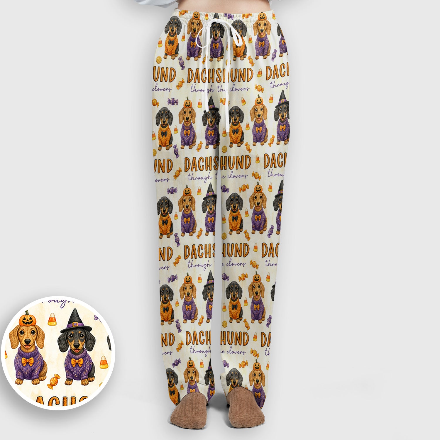 Candy Dachshund Pattern Scrub Set, Scrub Pants and V Neck Top