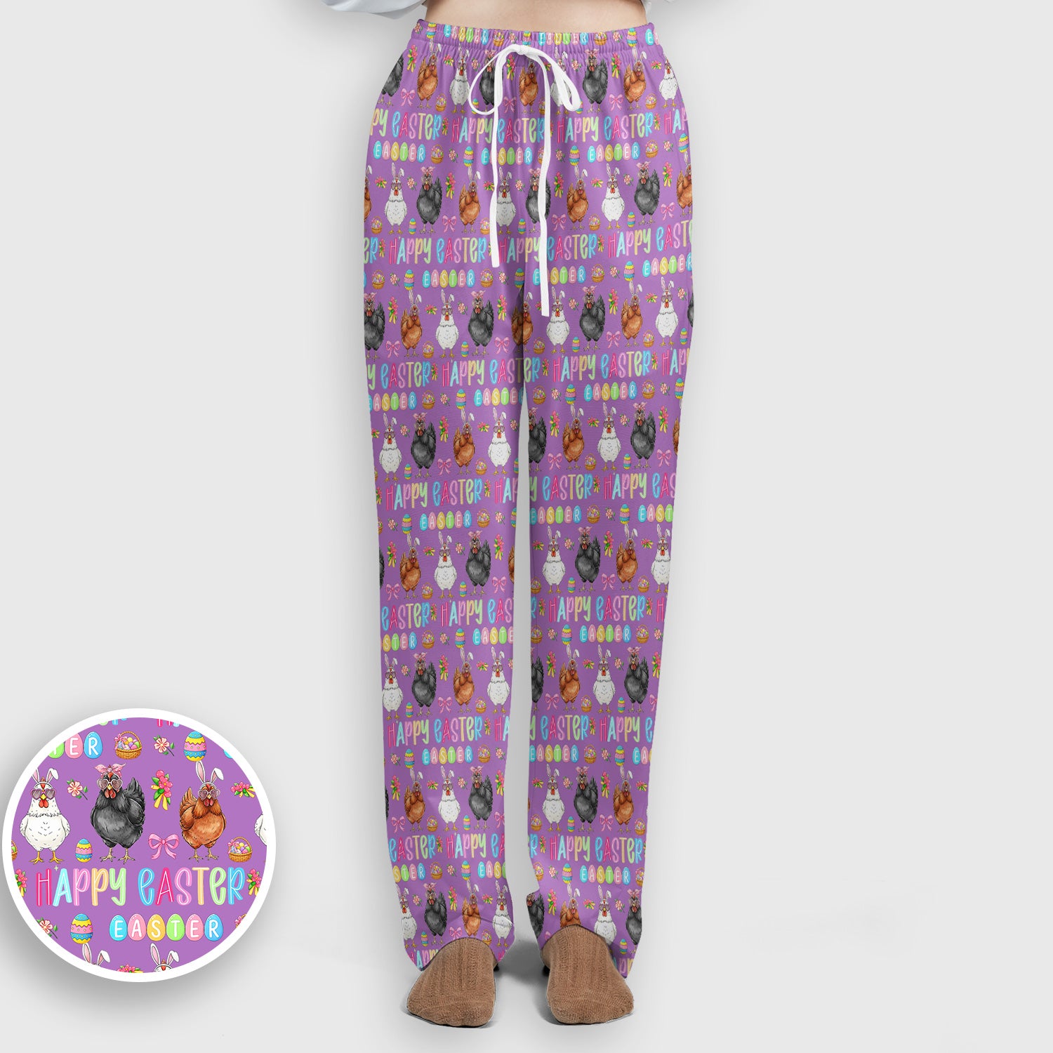 Happy Easter Bunny Eggs Pattern Scrub Sets, Scrub Pants and V Neck Top