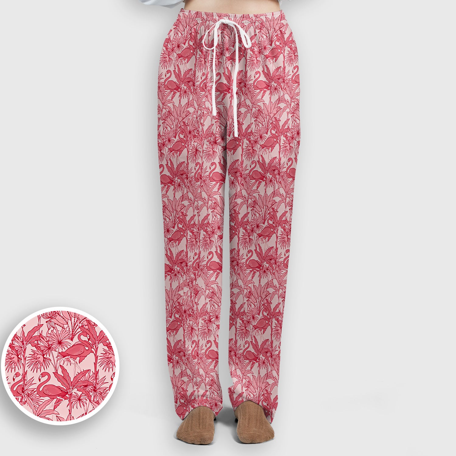 Tropical Flamingo Palm Leaves Pattern Scrub Top, Breathable Fabrics Nursing Uniform