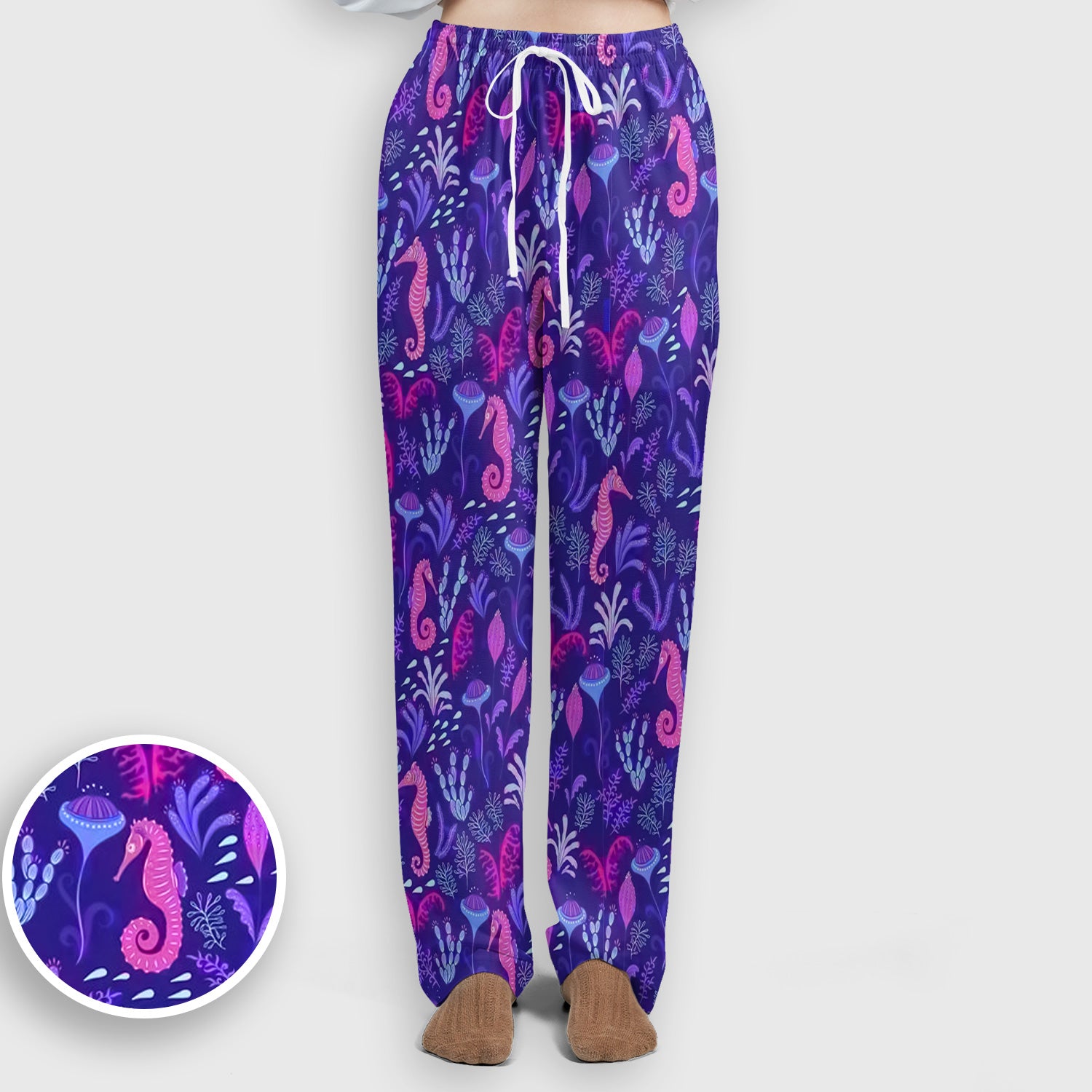 Purple Seahorse Ocean Scrub Set, Scrub Pants and V Neck Top