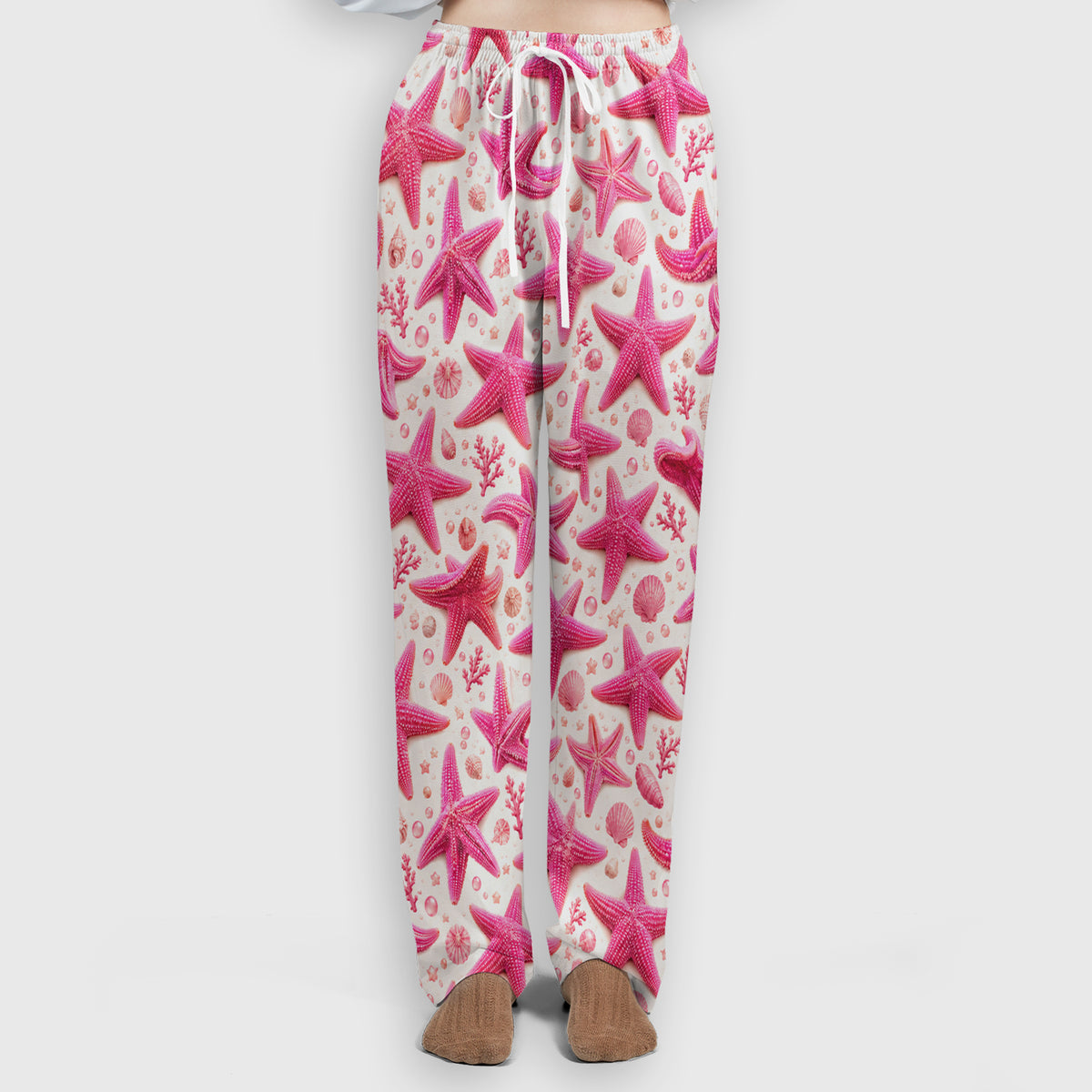 Pink Starfish And Seashell Pattern Scrub Set, Scrub Pants and V Neck Top