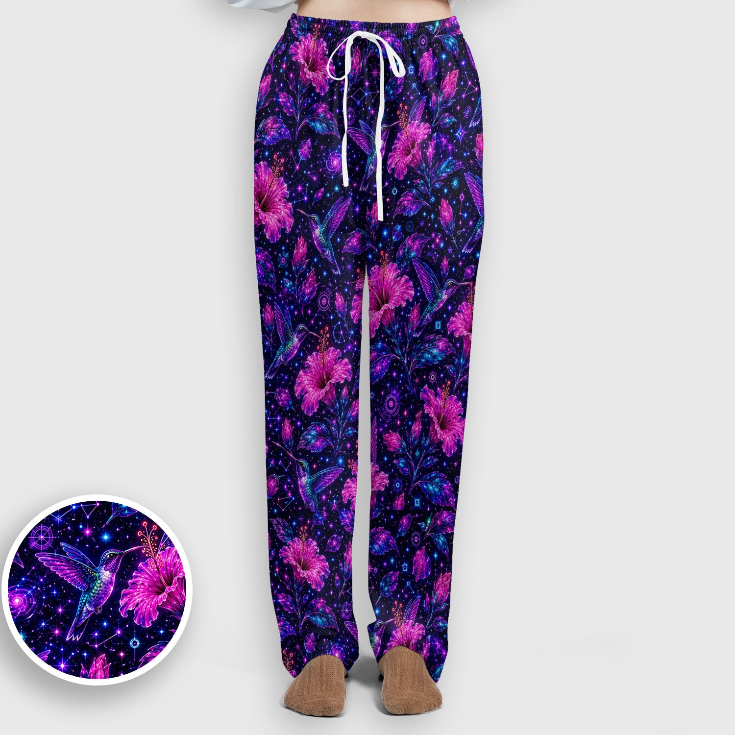 Galaxy Floral Hummingbird Nurse Pattern Scrub Set, Scrub Pants and V Neck Top