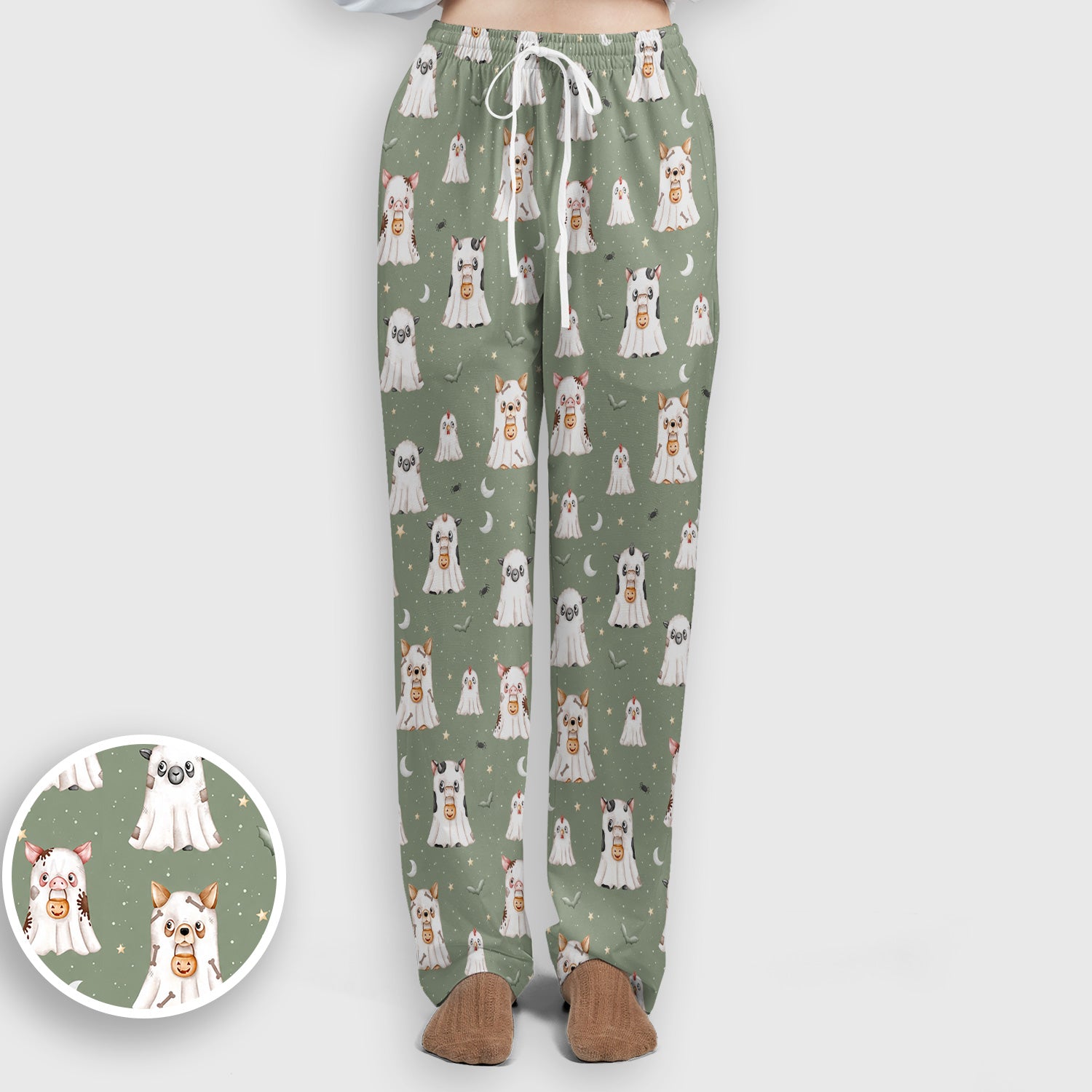 Spooky Farm Animal Ghost Scrub Set, Scrub Pants and V Neck Top