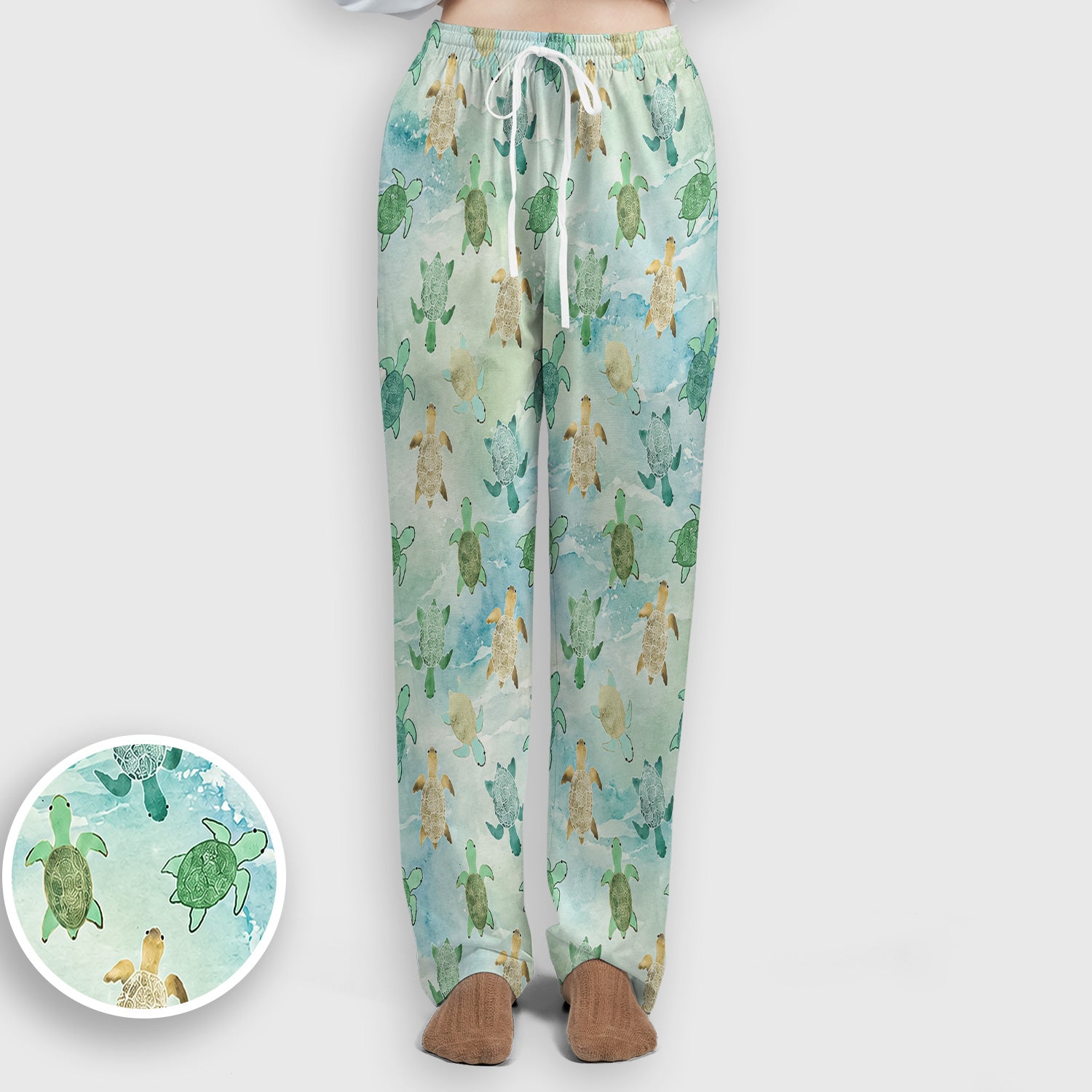 Watercolor Sea Turtle Pattern Scrub Set, Scrub Pants and V Neck Top