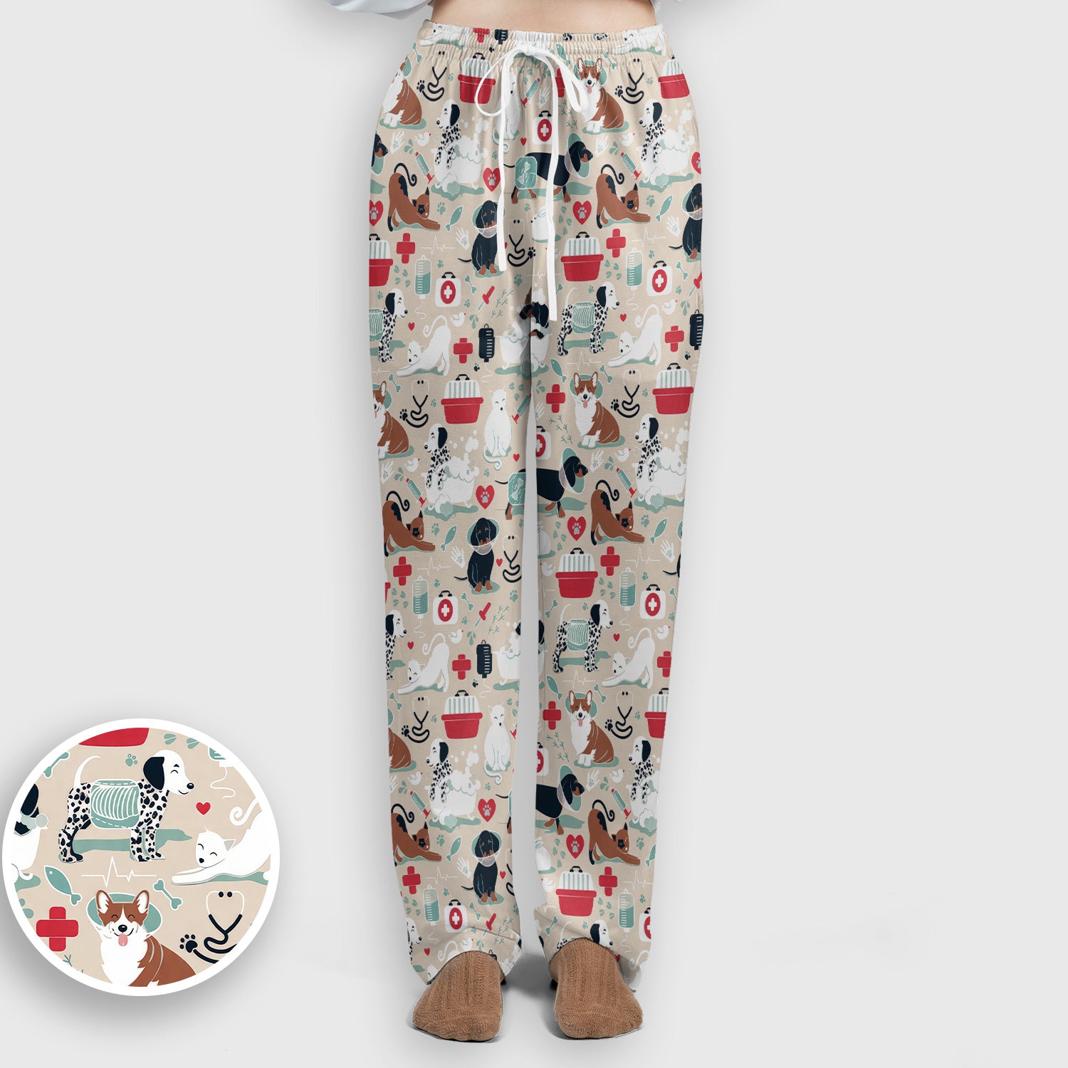 Dogs With Veterinary Tools And Paw Print Scrub Set, Breathable Med Uniform