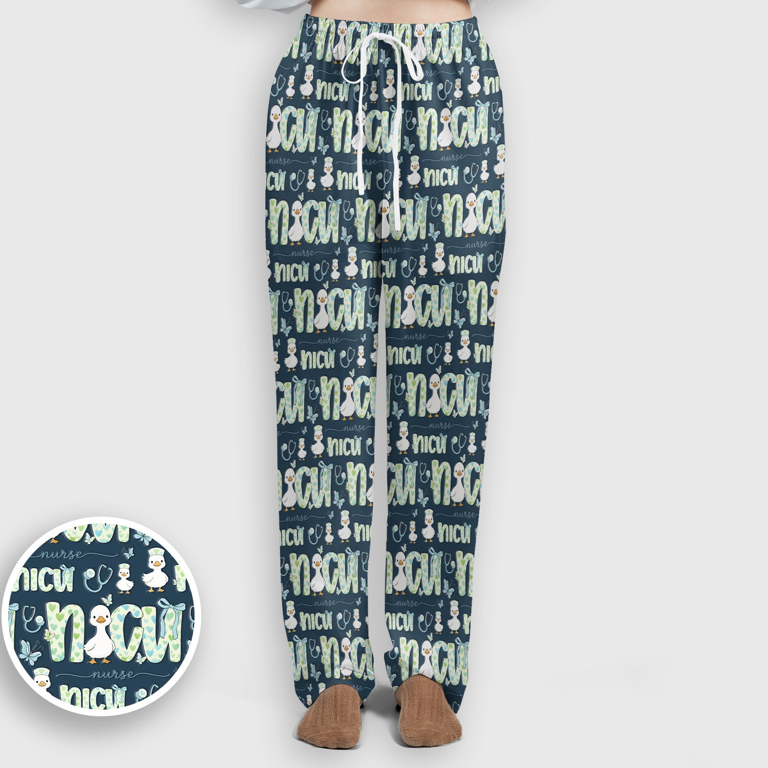 NICU Nurse Duck Pattern Scrub Set, Scrub Pants and V Neck Top